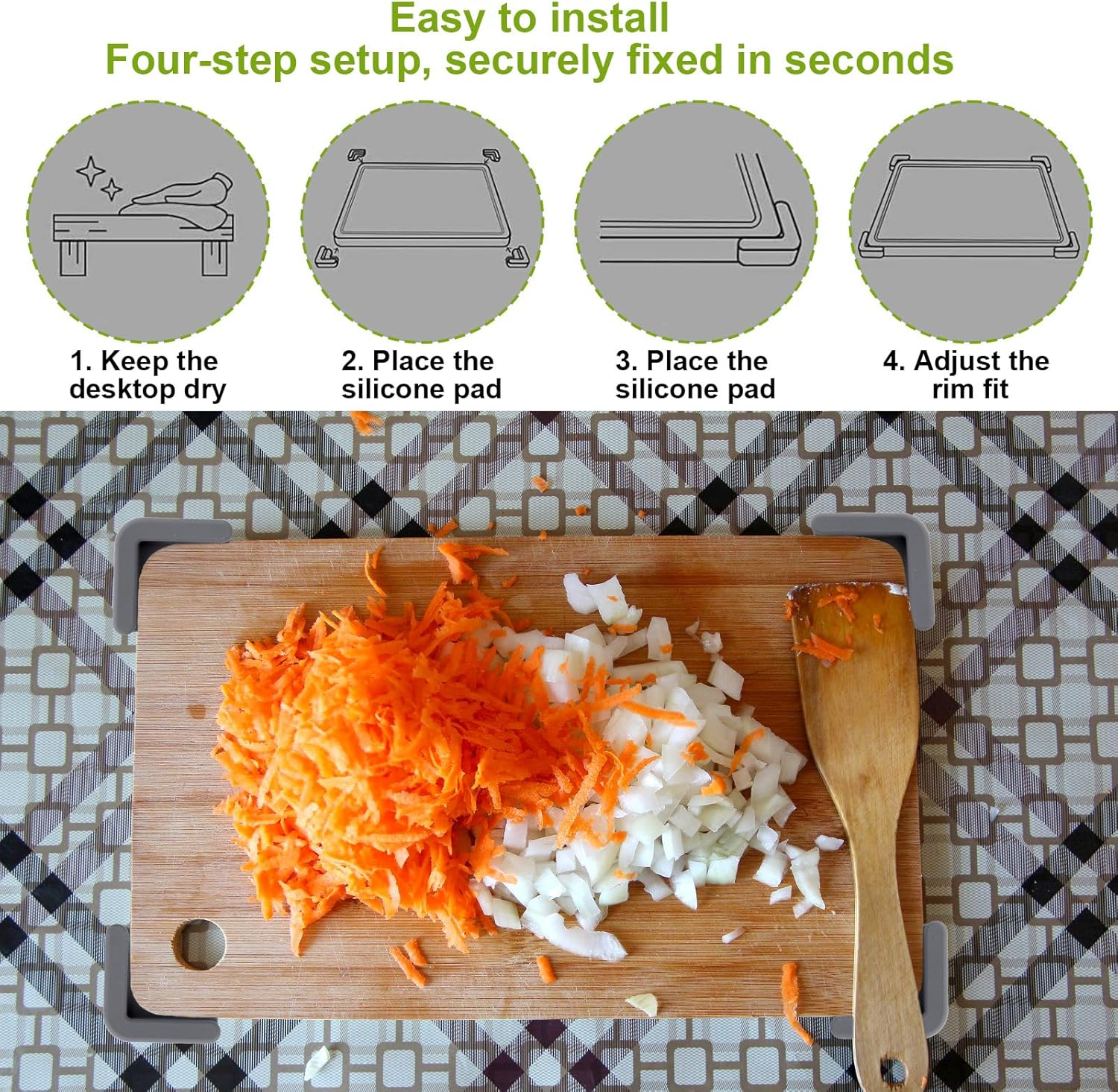 4Pcs Silicone Non-Slip Cutting Board Feet, Removable & Shock-Absorbent Cutting Board Stabilizer Pads for Kitchen Countertop Protection Secure Chopping Housewarming Gift