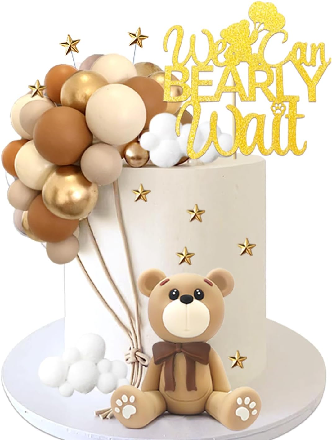 33 PCS Bear Cake Toppers Bear Balls Cake Decorations with Stars Clouds Cake Toppers for Boy Girl Baby Shower Birthday Party Decorations (Blue Ball Bear)