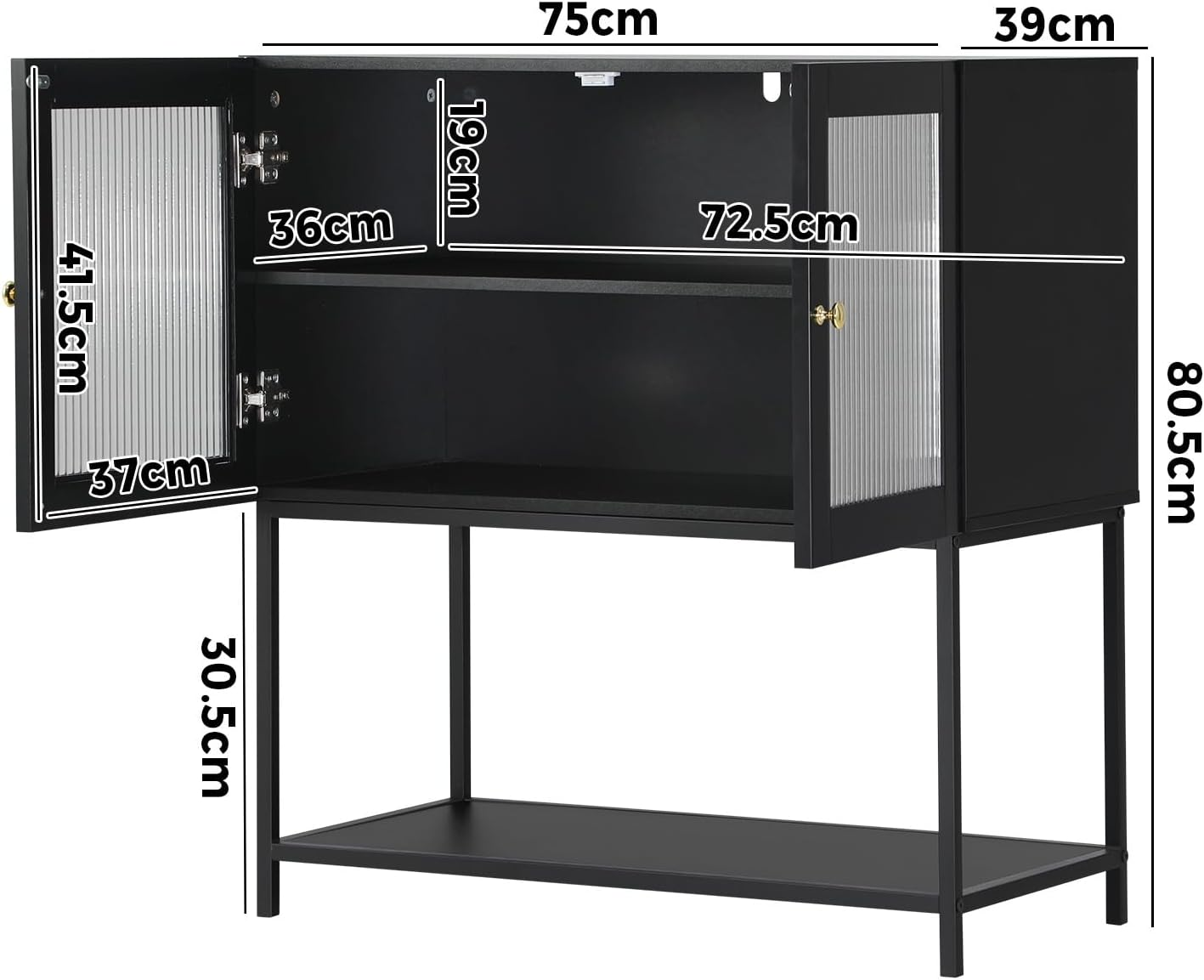 Oikiture Bathroom Cabinet with Tempered Glass Door Storage Floor Cabinet Cupboard Black image number 3