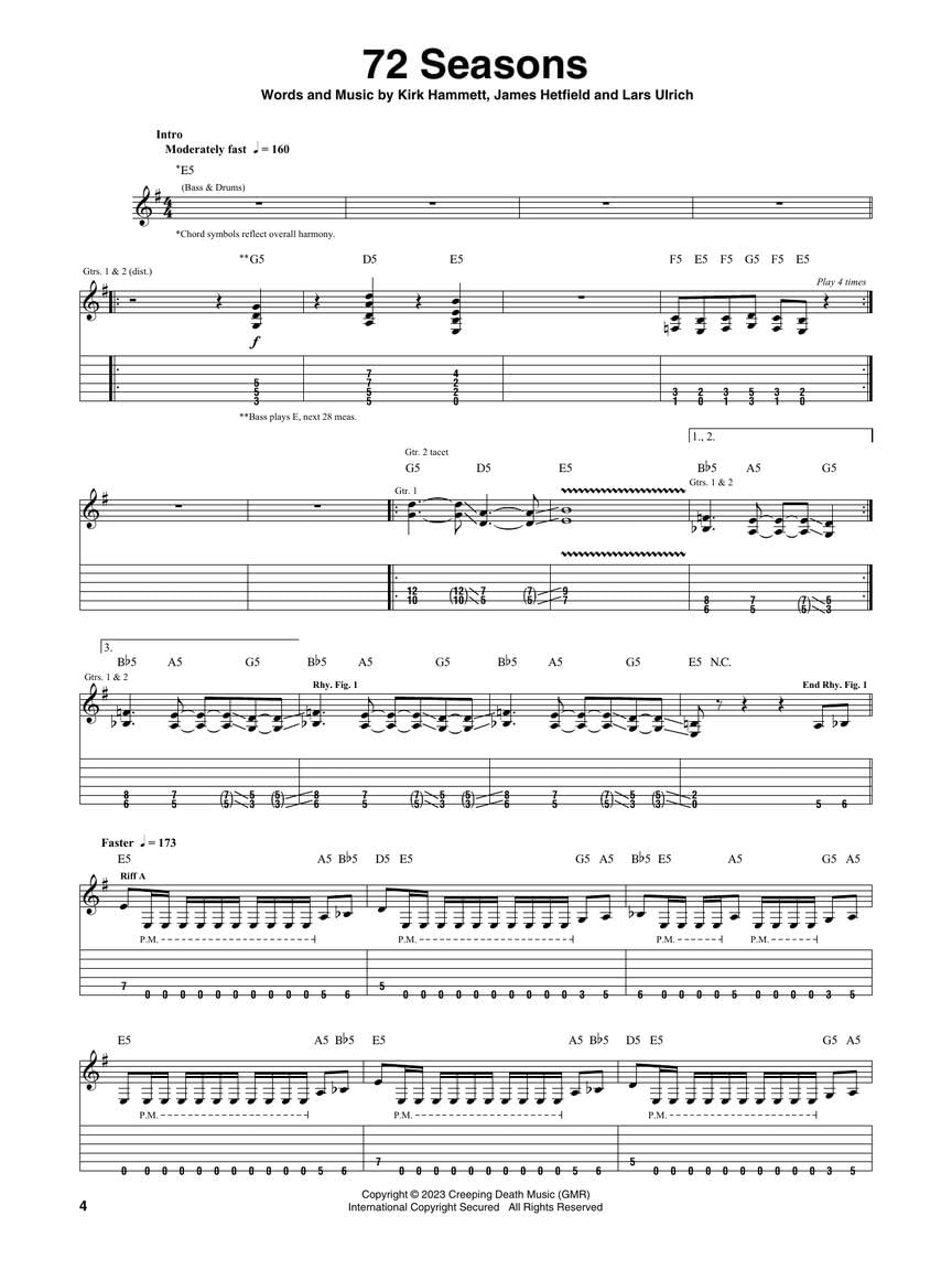 Metallica - 72 Seasons: Guitar Recorded Versions Transcriptions with Notes and Tab plus Lyrics image number 2