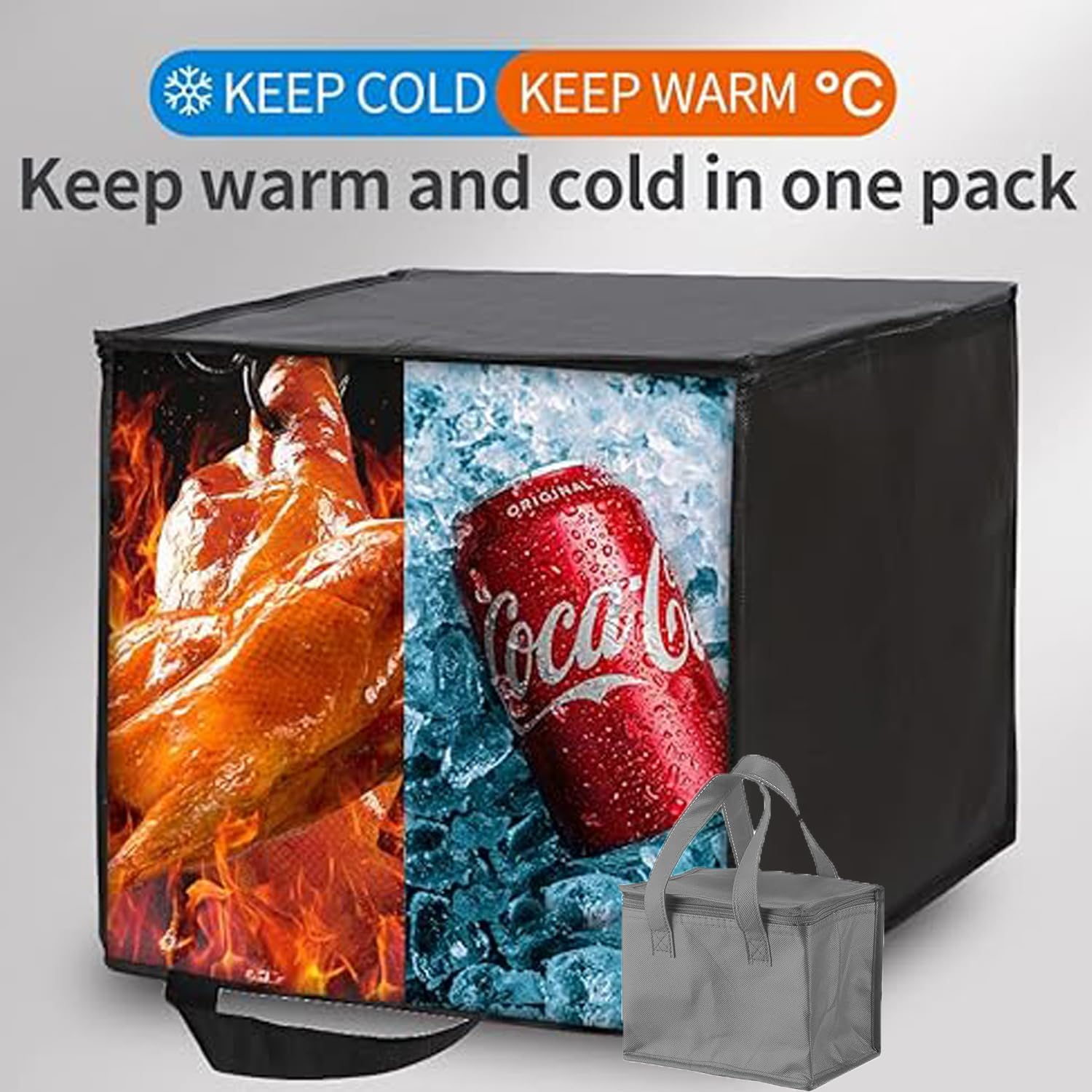 WEZCHUGHAOL 2 Pack Cooler Bag and Insulated Grocery Bags for Food Delivery, Collapsible Cooler, Reusable Shopping Bags for Groceries with Zipper, Foldable, Heavy-Duty, Stands Upright (Black) - Gray image number 5