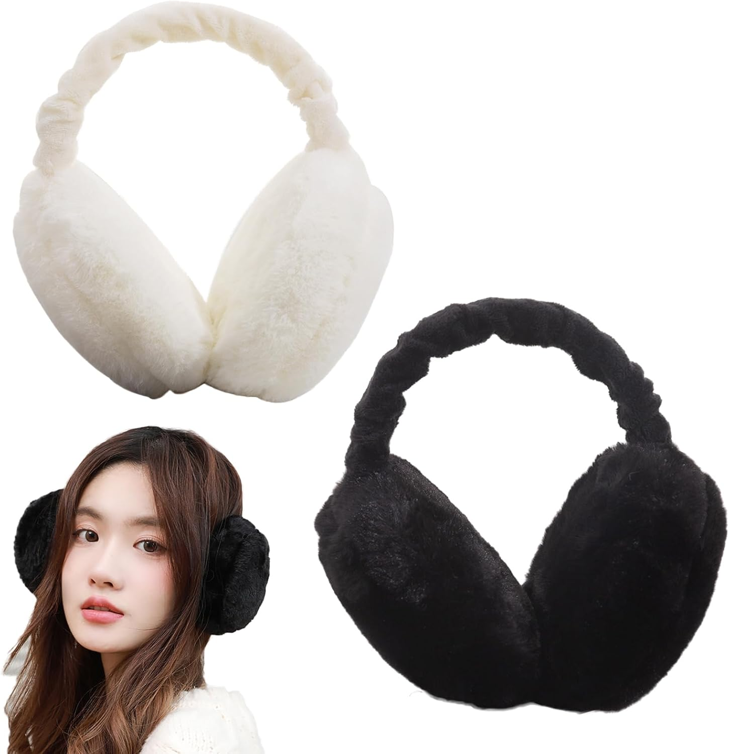 AWOCAN Earmuffs Women Fluffy Ear Muff Ear Warmers Winter Warm Plush Earmuff Foldable Unisex