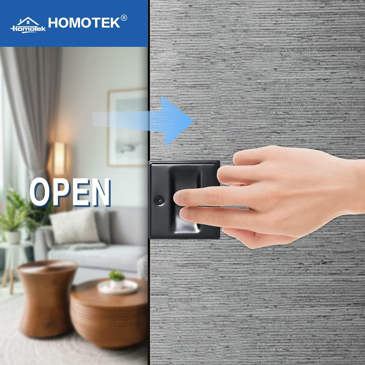 HOMOTEK 4 Pack Privacy Pocket Door Pull - No Switch Plate, Replace Old/Damaged Pull, 2-3/4'X2-1/2', for 1-3/8' Thickness Door, Black image number 5