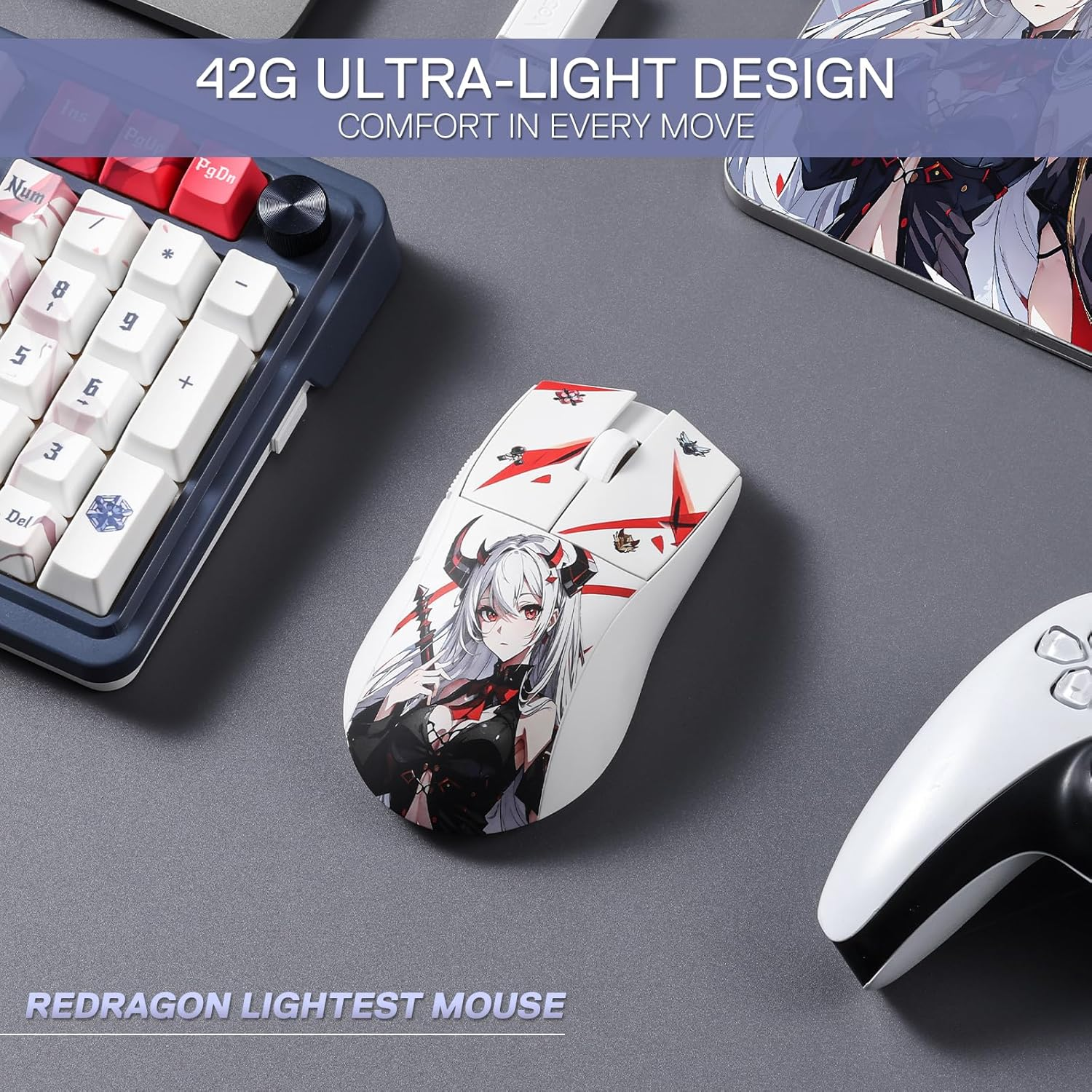 Redragon M916AK-PRO 3-Mode Wireless Gaming Mouse, 49G Ultra-Light 26K DPI Gamer Mouse W/Ergonomic Natural Grip Build, Full Programmable Buttons, Software Supports DIY Keybinds & DPI image number 3