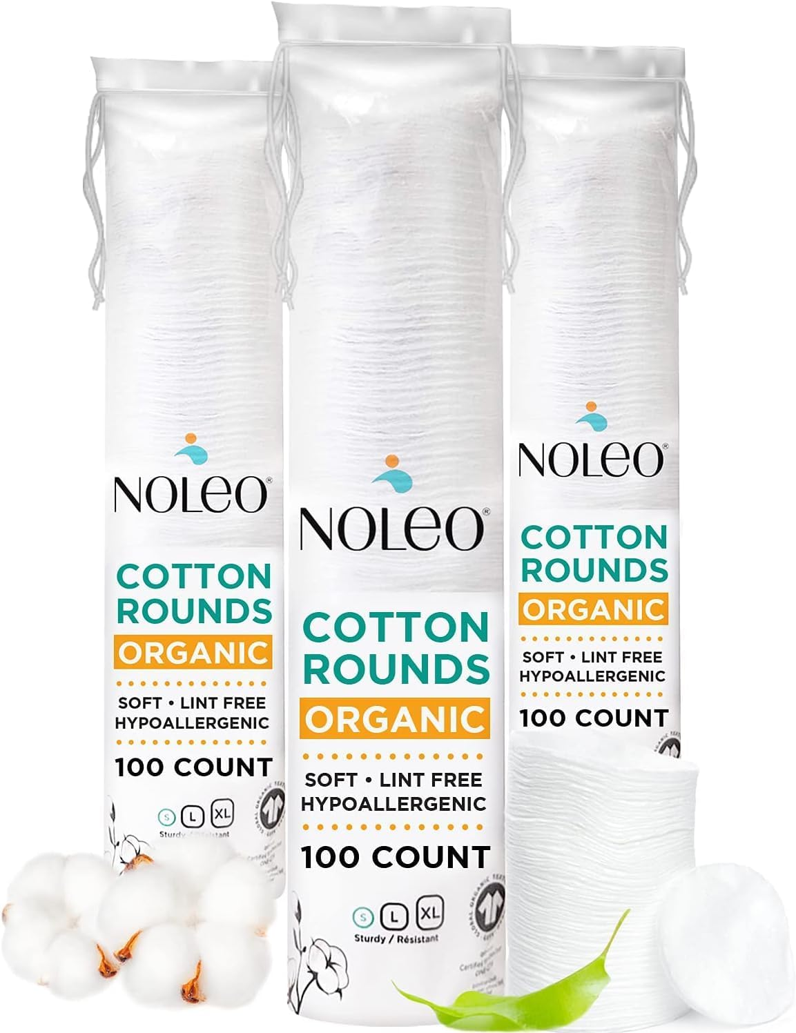Organic Cotton Rounds Compatible with Makeup Products, Eye Makeup Remover Pads and Baby Wipes, Small, 300 Count - Noleo image number 4