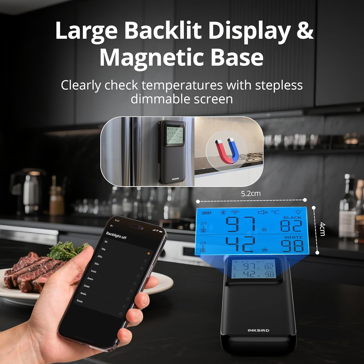 INKBIRD Wireless BBQ Meat Thermometer INT-12E-BW, Dual Mode Multi-Sensor Wifi 5G Bluetooth 5.4 Connection with High Low Temperature Alarms High Accuracy for BBQ Grill Smoker Oven Kitchen image number 5