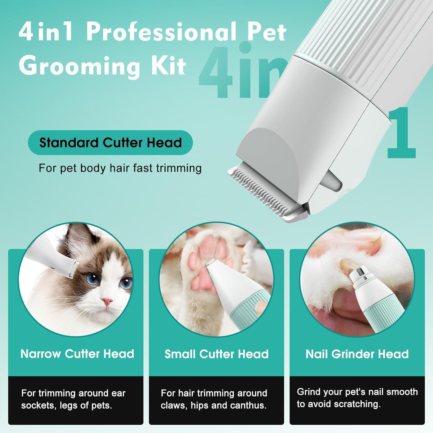 Dog Clippers Grooming Kit Hair Clipper-Low Noise Paw Trimmer- Rechargeable - Cordless Quiet Nail Grinder Shaver for Cats and Other Pets