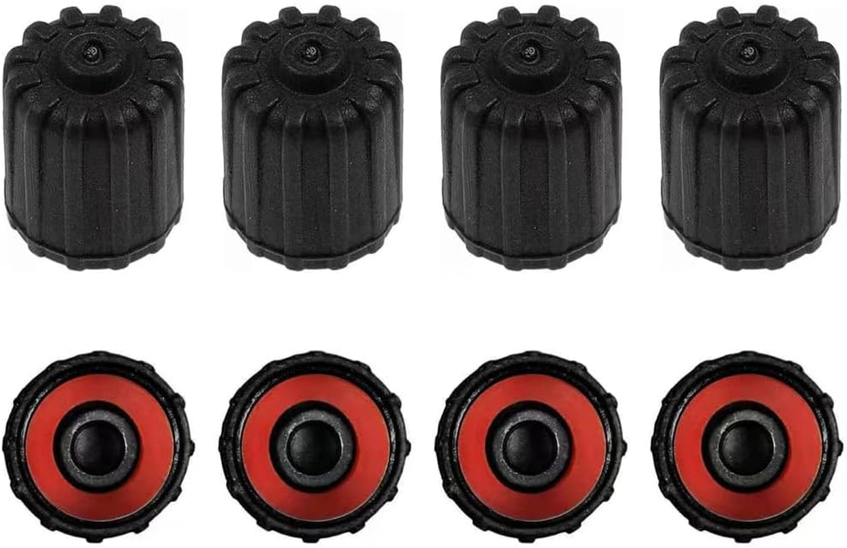 TPMS Plastic Tire Valve Stem Caps Black with Airtight Rubber Seal Universal Air Tire Stem Caps for Car Valve Caps, Tesla Original Valve Covers, All-Weather, Air Protection, Light-Weight (8 Pack)