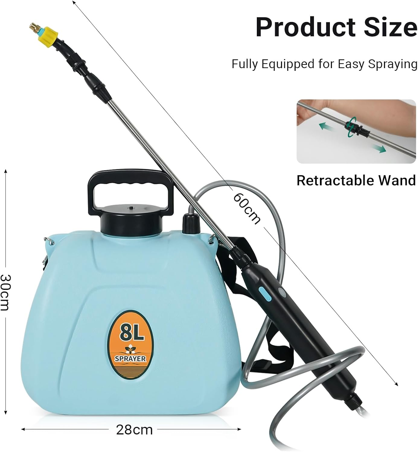 Liweght 8L Battery Powered Backpack Sprayer, 2400Mah USB Rechargeable Electric Garden Sprayer, 3 Adjustable Mist Nozzles, Telescopic Wand for Lawn, Yard & Weed Control image number 4