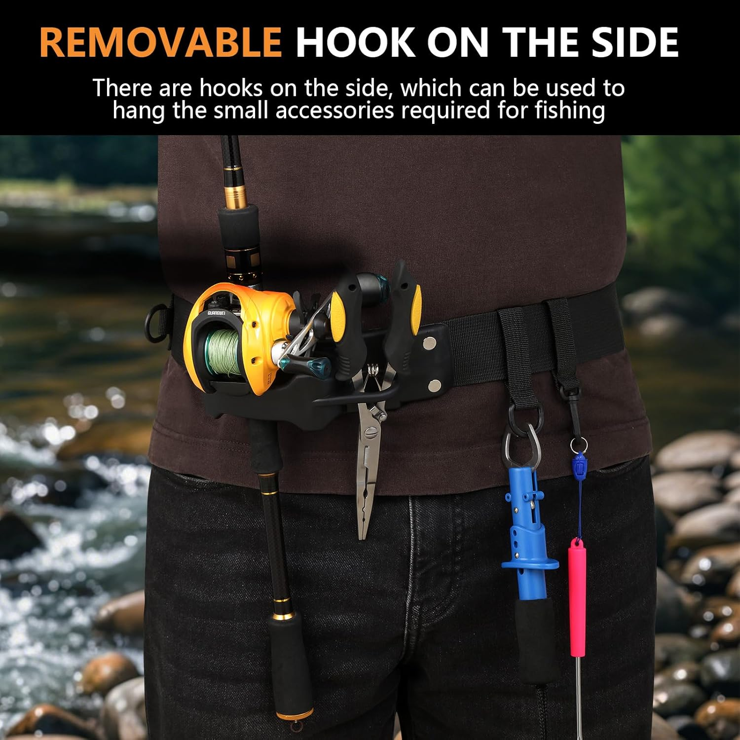 Fly Fishing 3Rd Hand, Belt Clip Rod Holder, Adjustable, Portable & Hands-Free - Holds Fly Rod, Spinning Rod - 57 in Wading Belt & Side Release