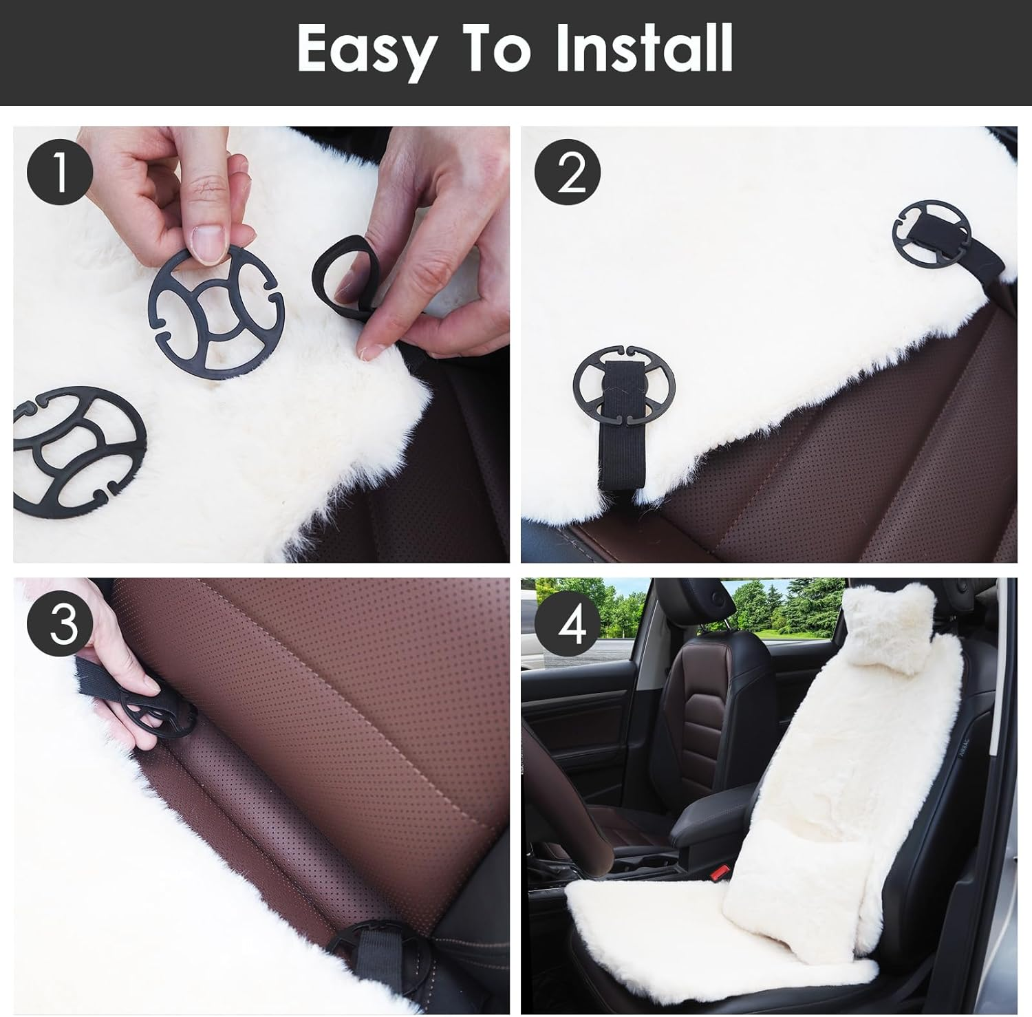 Car Seat Covers Fluffy Fuzzy Cuchion with Car Headrest & Lumbar Support Cushion, 4Pcs Universal Soft Cozy Fur Plush Seat Cushion Interior Accessories for Car Suvs RV (Off-White) image number 3