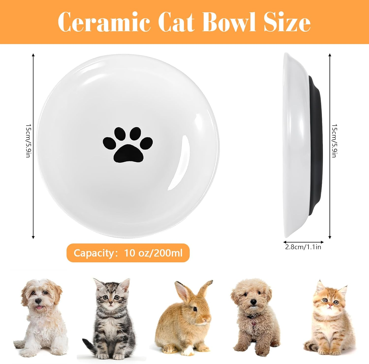 Ceramic Cat Bowl, Cat Bowl, Flat Cat Bowl, Cat Feeding Bowl, Flat Cat Bowl, Drinking Bowl, Cat Bowl, Cat Food, Water Bowl for Dogs, Cats, Rabbits