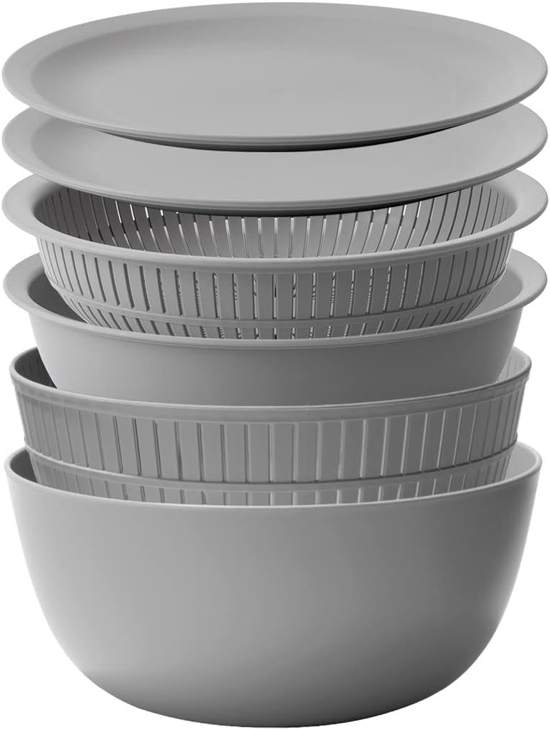 Like-It | Colander & Bowl Full Set of 6 | 6 Global Design Awarded | Washing Rice, Draining Noodles and Pasta | 8.94" X 8.94" X 4.09" | Deep & Shallow Colander & Bowl, 2 Plate Set | BPA Free | White |