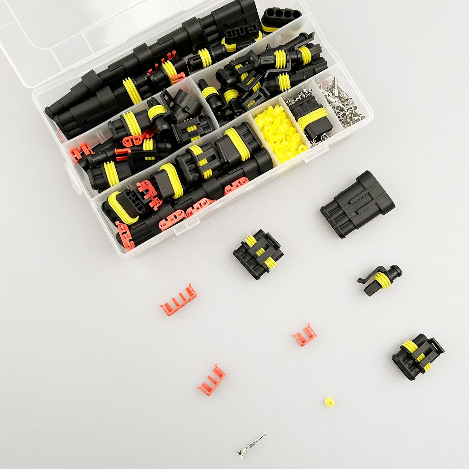 Waterproof Automotive Electrical Wire Connectors,352Pcs 26 Sets Male and Female Wiring Connectors Connector Kit and Wire Plug Connectors 1/2/3/4 Pin for Vehicles & Marine image number 3
