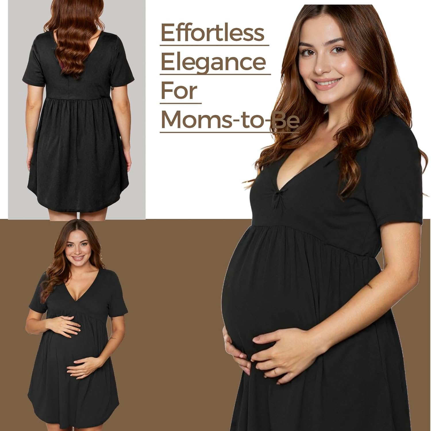 Summer Ladies, Maternity Casual Homewear V-Neck Short Sleeve Pajama Dresses image number 3