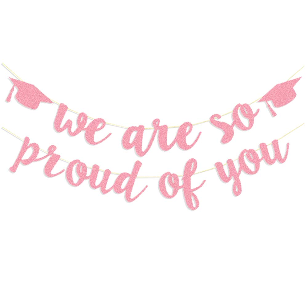 2026 Graduation Banners Party Decorations, Rose Gold Glitter We Are so Proud of You Graduation Banners Garland for Congratulation Graduations Party Supplies, School, Home, Car Decorations