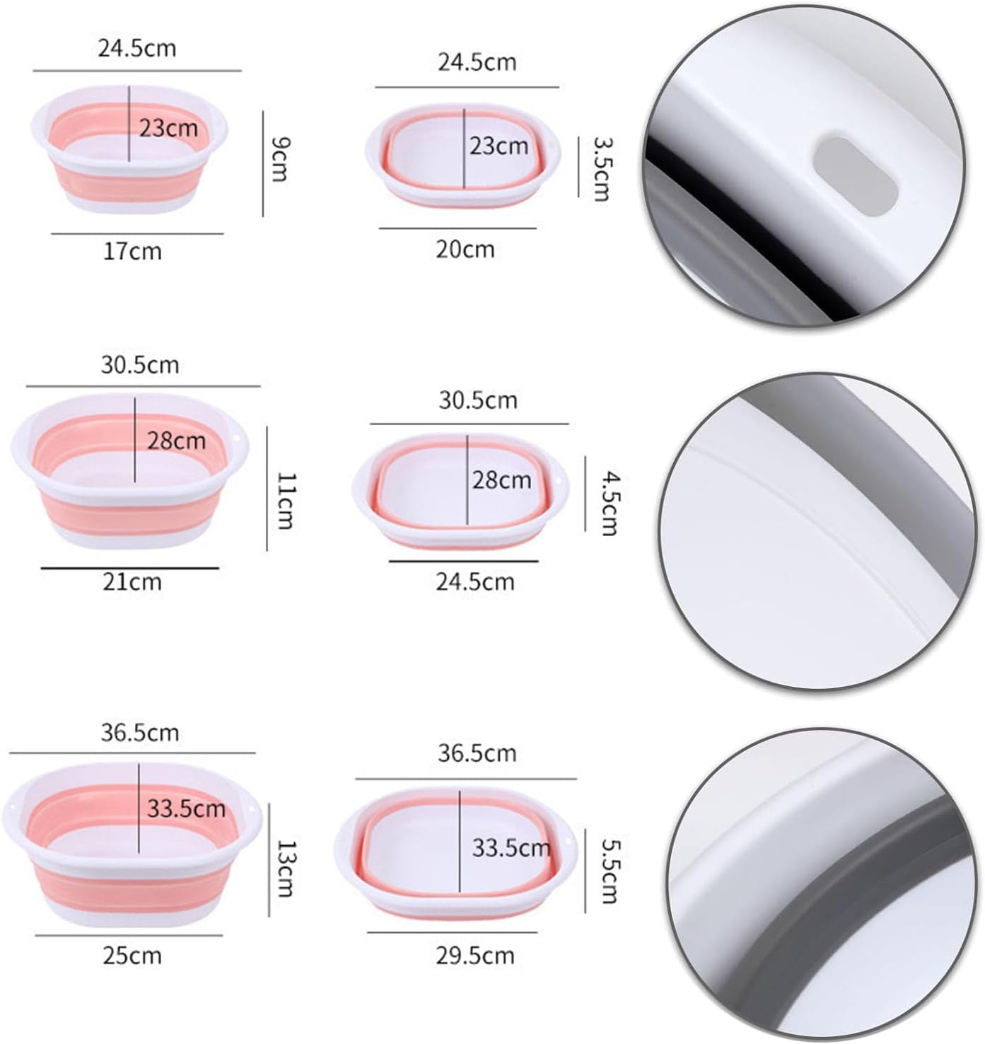 Paifeancodill Collapsible Wash Basin, 3 Pcs Collapsible Dish Tub, Foldable Laundry Tub, Collapse-A Wash Bowl, Portable Wash Tub Set Portable Wash Dish Basin for Dishing Fruit Foot Soak Laundry (Pink) - Blue image number 2