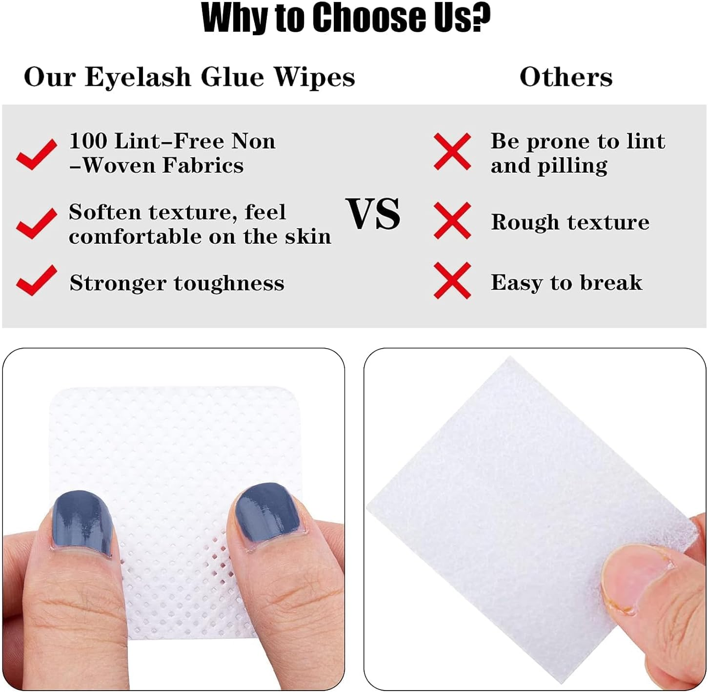 400 Pcs Non-Woven Glue Cleaning Wipes for Lash Extensions and Nail Polish Removal, Beauty Salon Supplies (White) image number 3