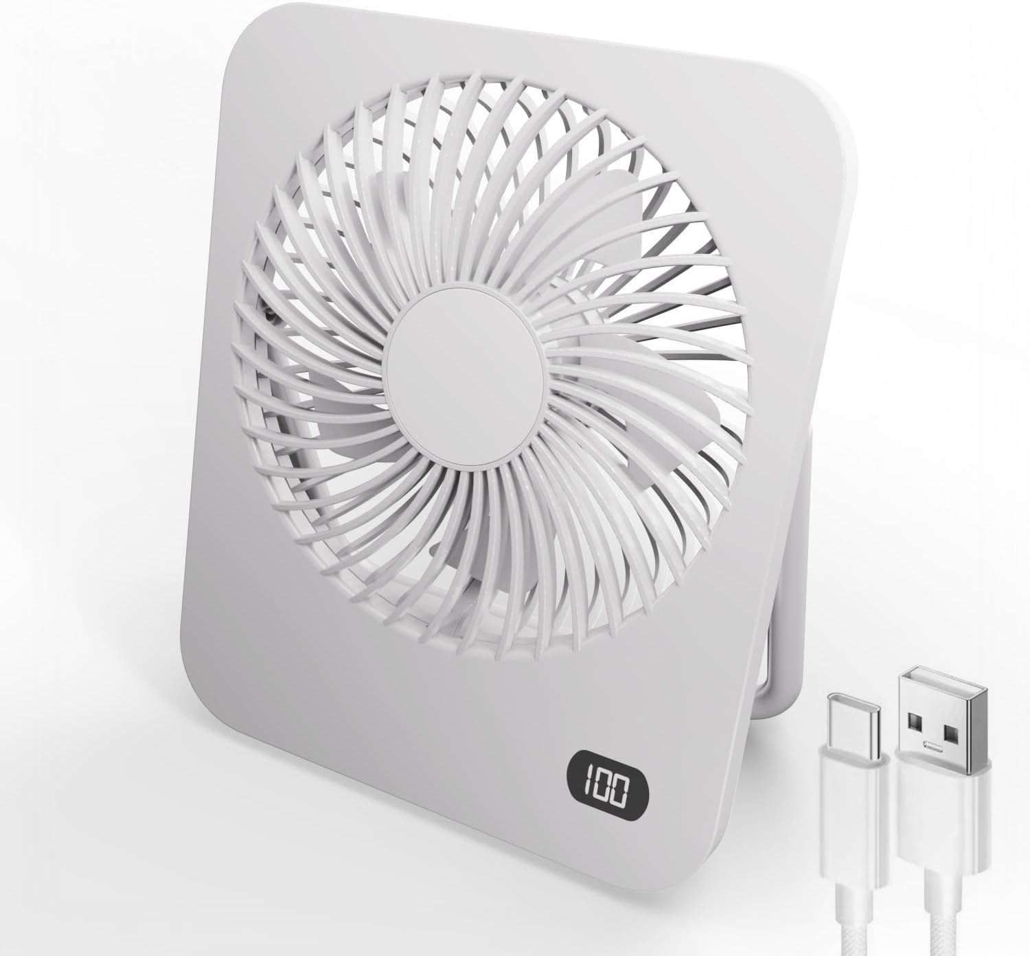 Faryuan Small Desk Fan, Rechargeable Folding Personal Portable Fan, 2000Mah Battery, 5 Speeds, Adjustable Mount Quiet Tabletop USB Fan for Office Outdoor Home image number 3