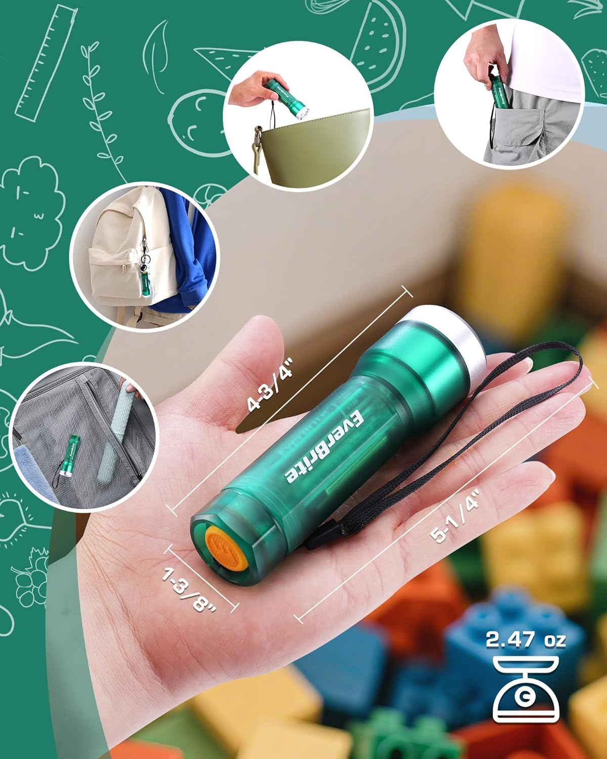 Everbrite Mini Flashlight, LED Flash Light with 3 Modes, 3 AAA Batteries Included, Water-Resistant Small Flashlight for Emergencies and Camping, Green, 1 Pack - Blue image number 6