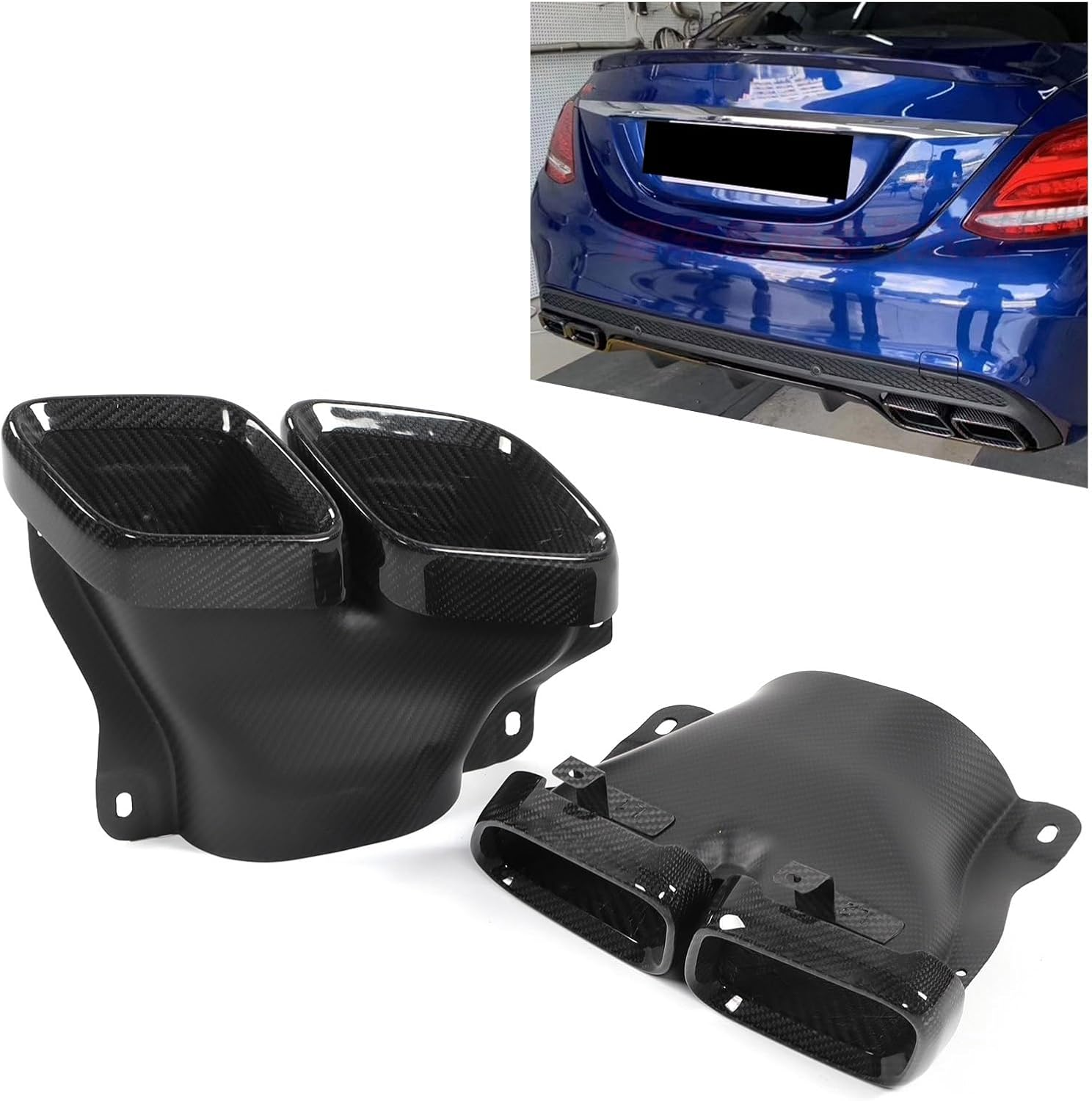 Exhaust Tips, Quad End Pipes Pair Compatible with a B C E S G AMG, Dual Outlet Muffler Tailpipe Refit Trim image number 2