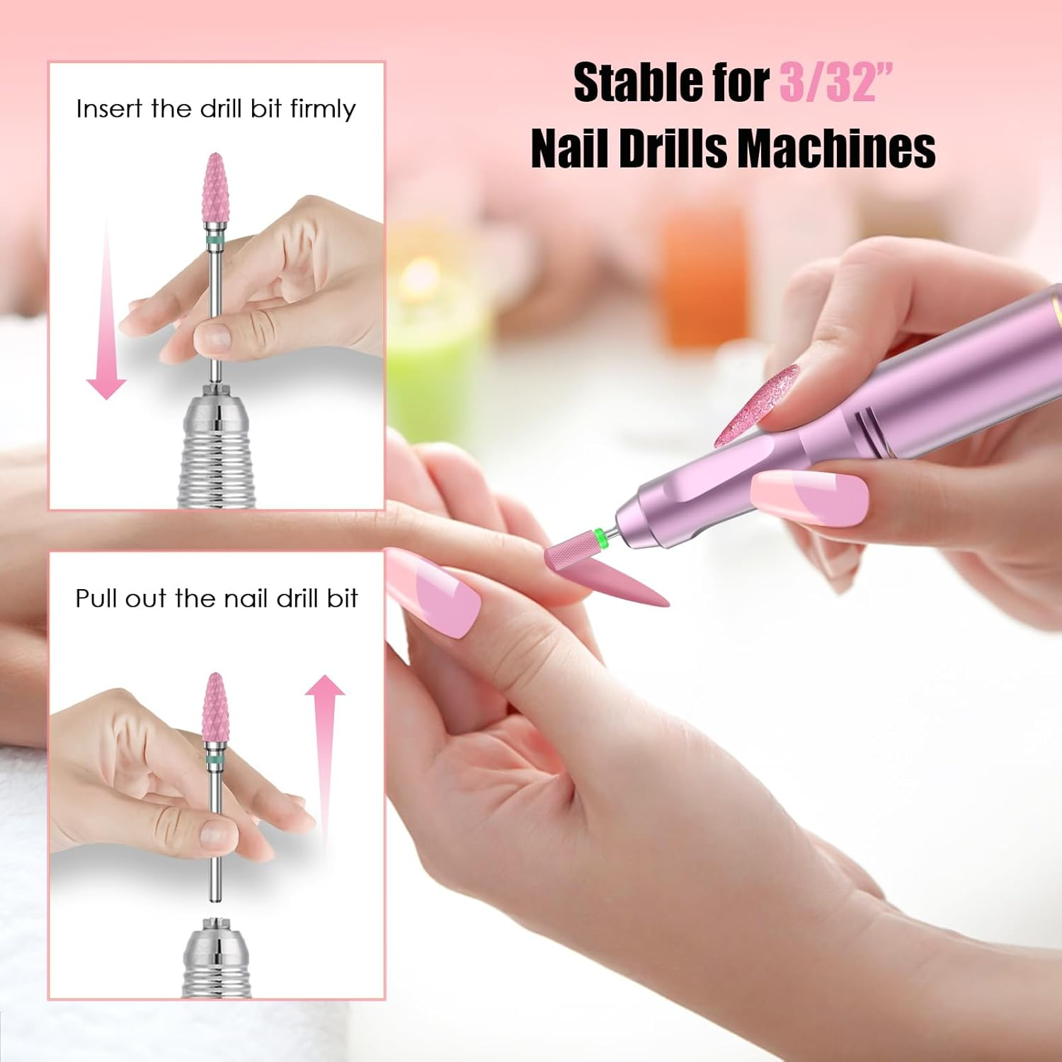 5PCS Ceramic Nail Drill Bits Set, Professional 3/32 Inch Electric Cuticle Drill Bits Nail Tech for Acrylic Gel Nails Polishing Manicure Pedicure, Efile Remover Safety Bit for Home Salon