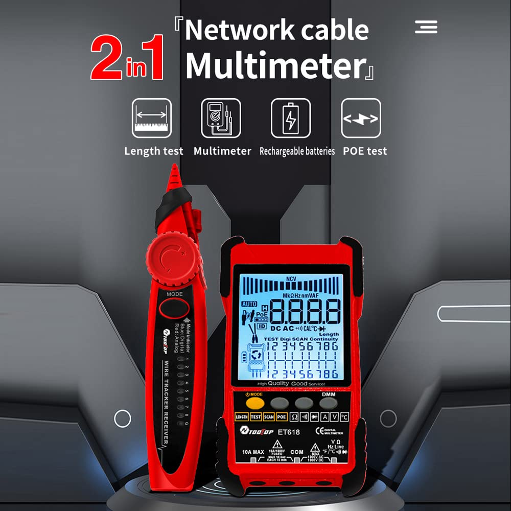 ET618 Handheld Portable Cable Tester with LCD Display Analogs Digital Search POE Test Cable Pairing Sensitivity Adjustable Network Cable Length Short Open Circuit Measure Trackers image number 2