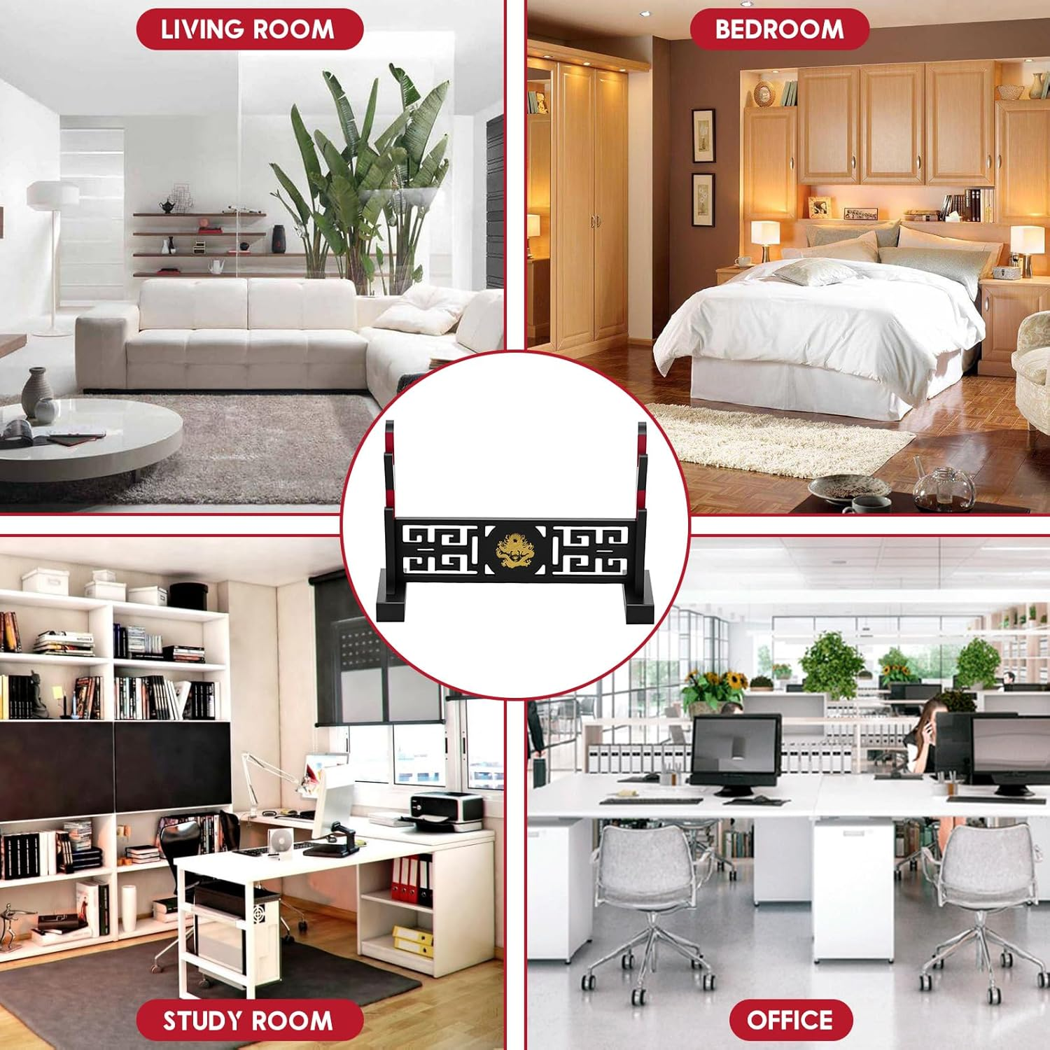 Rdjeokf Sword Stand Display, Samurai Sword Holder Stand Desktop, 2 Layer Display Sword Stand Showcase, with Golden Dragon Pattern Velveteen Protection, Wooden Rack for Knife, Dagger at Home image number 4