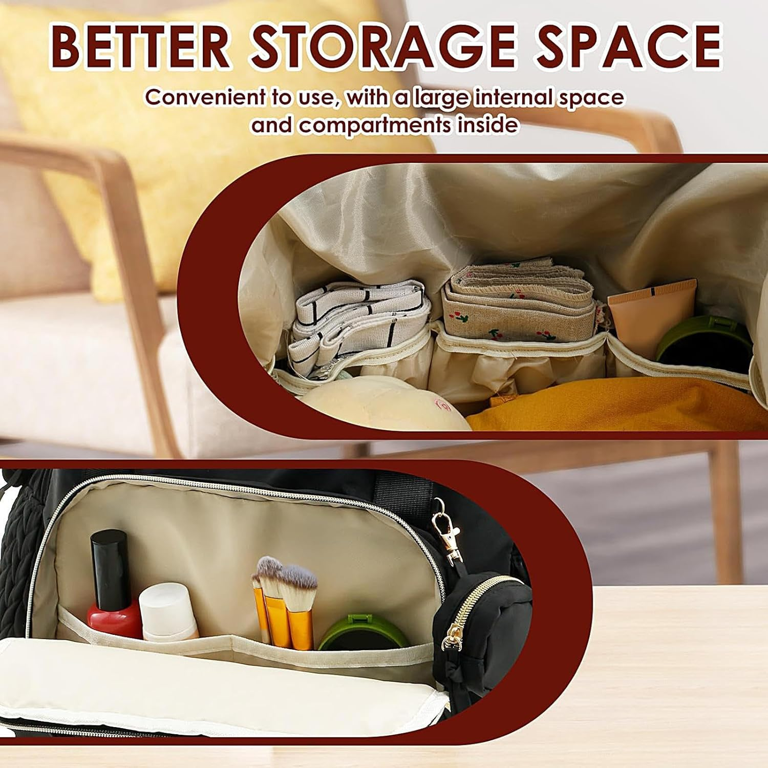 Diaper Bag | Large Capacity Hospital Bag for Labor Delivery - Reusable Travel Accessories, Child Supplies for Home, Travel - Black image number 3