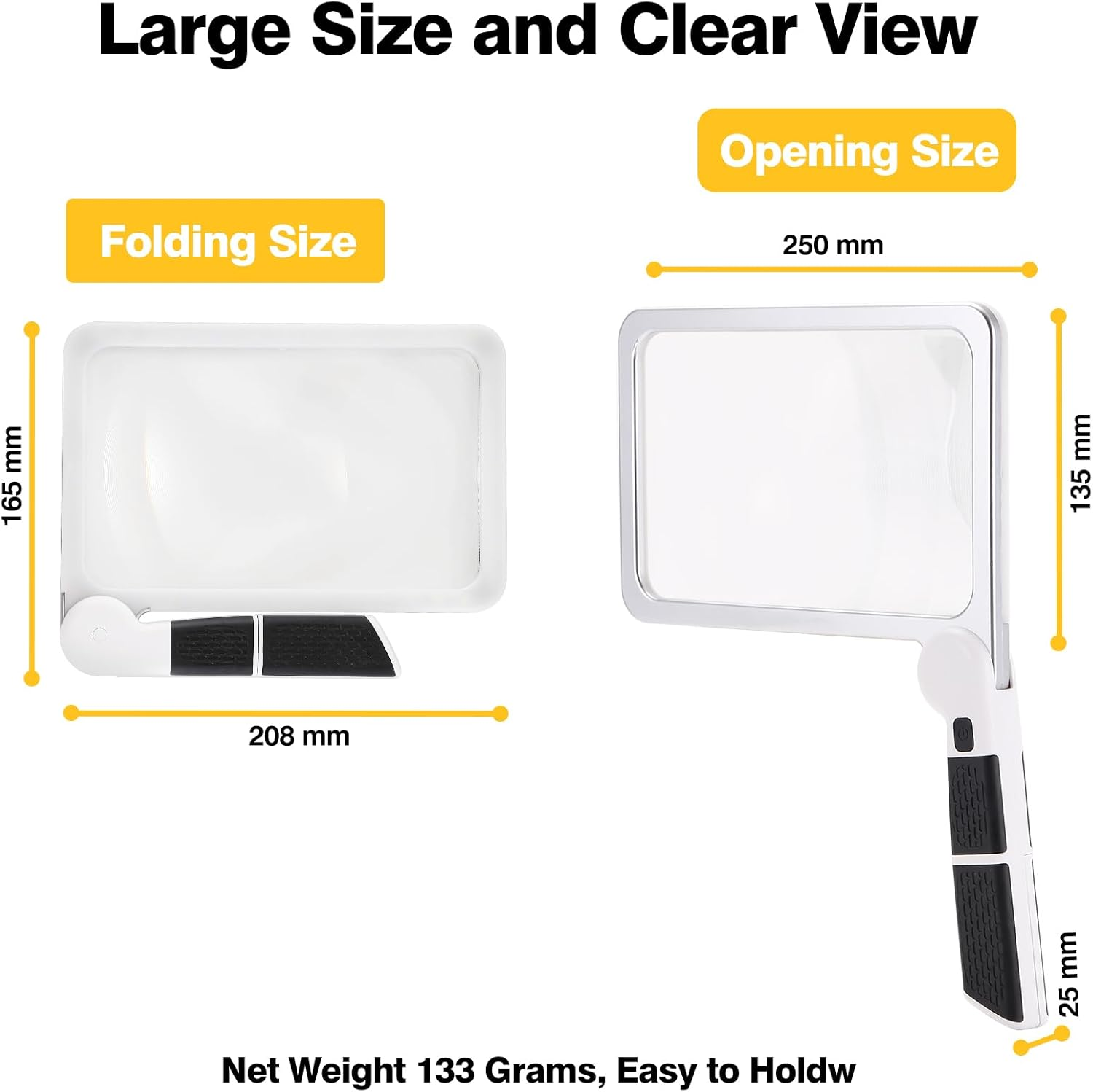 SZMDLX 5X Large Reading Magnifier, Folding Handheld Magnifying Glass with Light 48LED Cold & Warm Light with 3 Modes for Seniors Low Visions Newspaper Books Small Print, Rectangle Lighted Magnifier