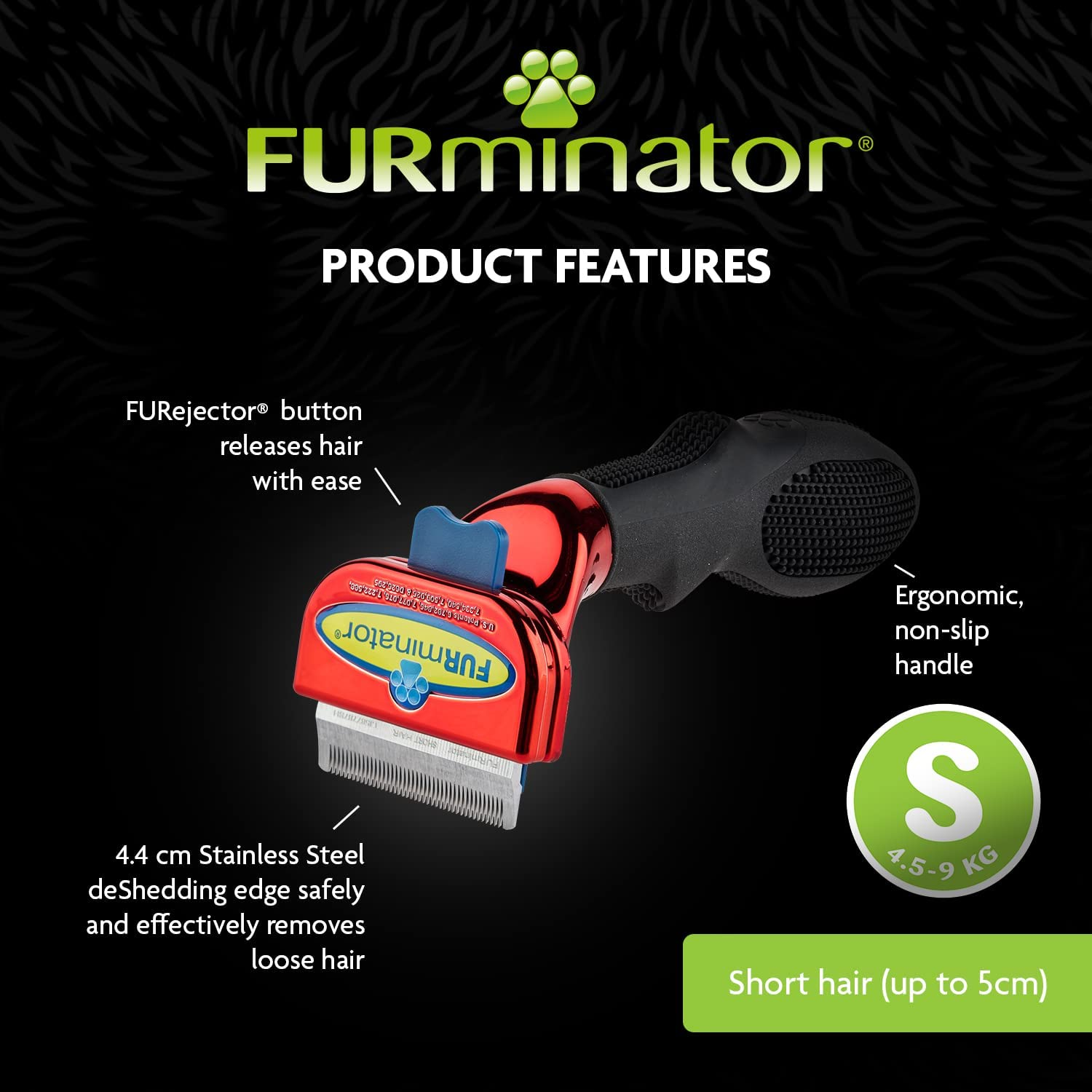 Furminator Deshedding Brush Comb Tool, for Short Hair Small Dogs (Metallic Red), Reduces Loose Hair from Shedding up to 90 Percent, Removes Loose Undercoat, Furejector Hair Removal Button image number 1