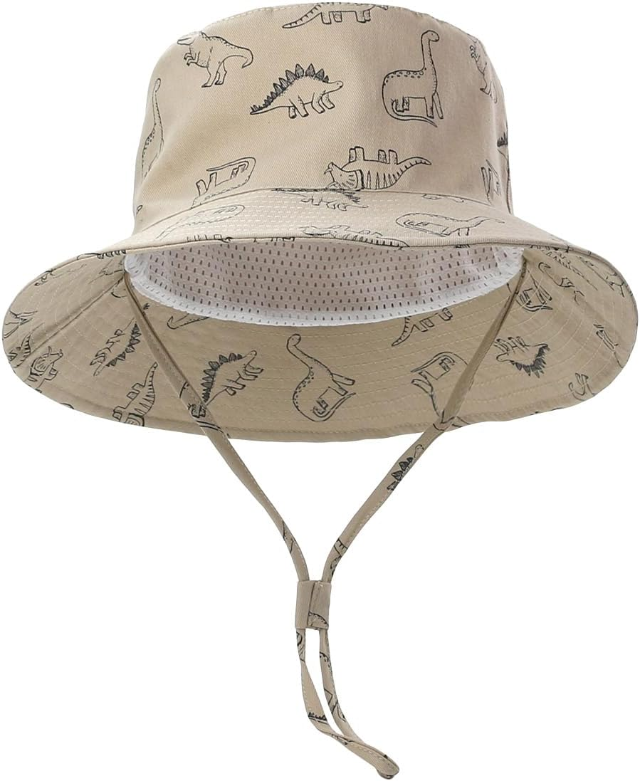 AIMALL Spring Summer Baby Sun Hat Cartoon Dinosaur Print, Wide Brim Sun Protection Fisherman Hat with Adjustable Chin Strap, Lightweight Breathable Cotton - Blue image number 6