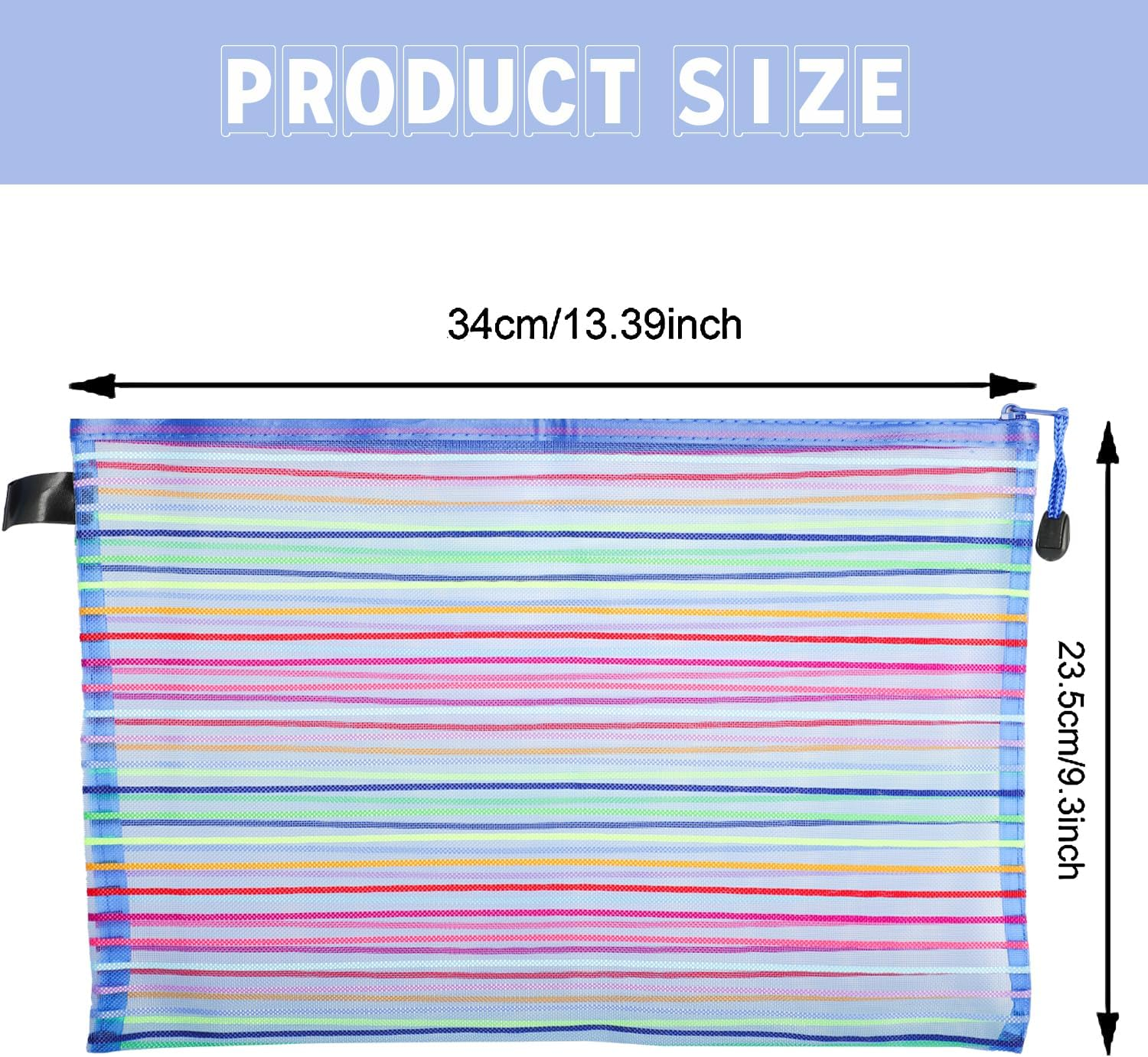 Set of 6 A4 Zipper Mesh Pouch Wallets, Snap Closure Folders for Office Supplies, Cosmetics, and Travel Accessories in 6 Vibrant Colors (Yellow, Green, Blue, Purple, Black, Red) image number 4