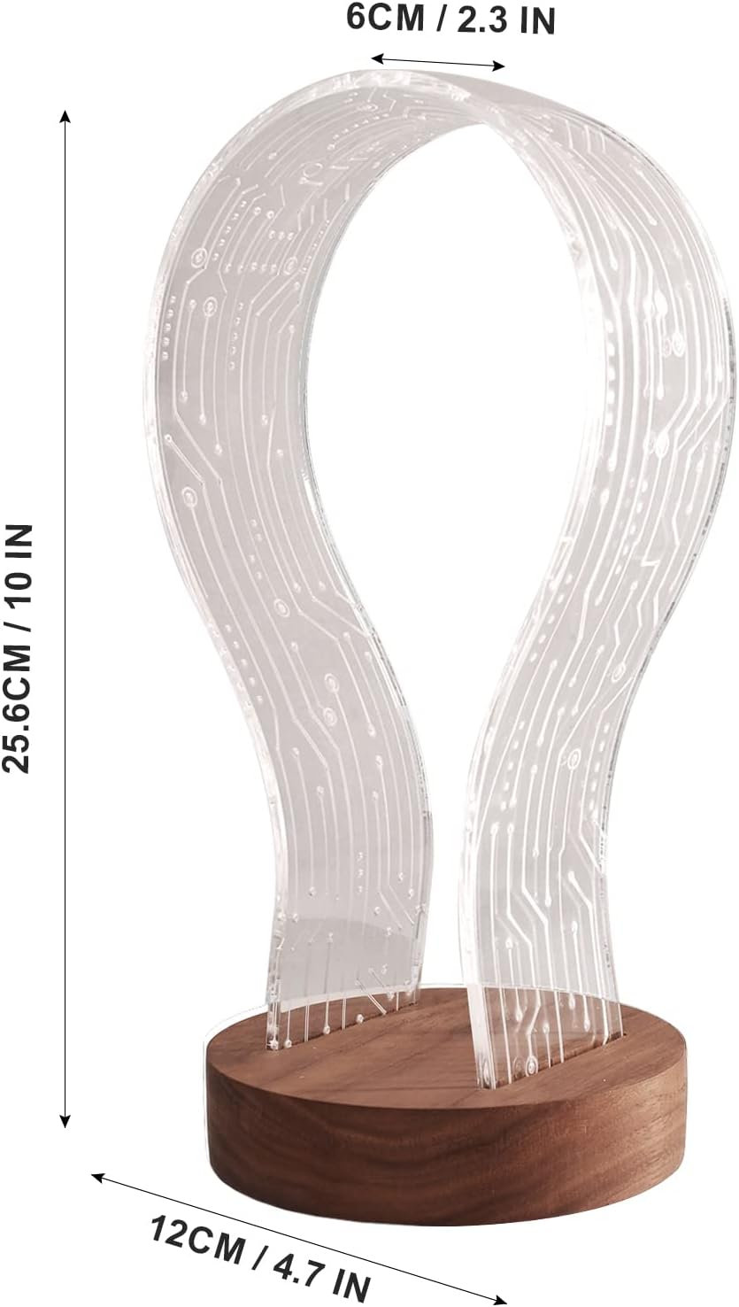 Yuandian Headphone Stand, Walnut Wood Headset Holder with Blue Pink LED Night Light for Gamers, Men, and Music Lovers - Perfect Desk Gift Idea image number 3