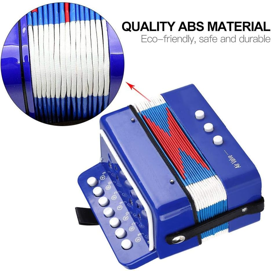 Mini Accordian, Kids Piano Percussion Accordion Musical Toy, Eco-Friendly Blue Lightweight 7-Key for Kids Beginners image number 6