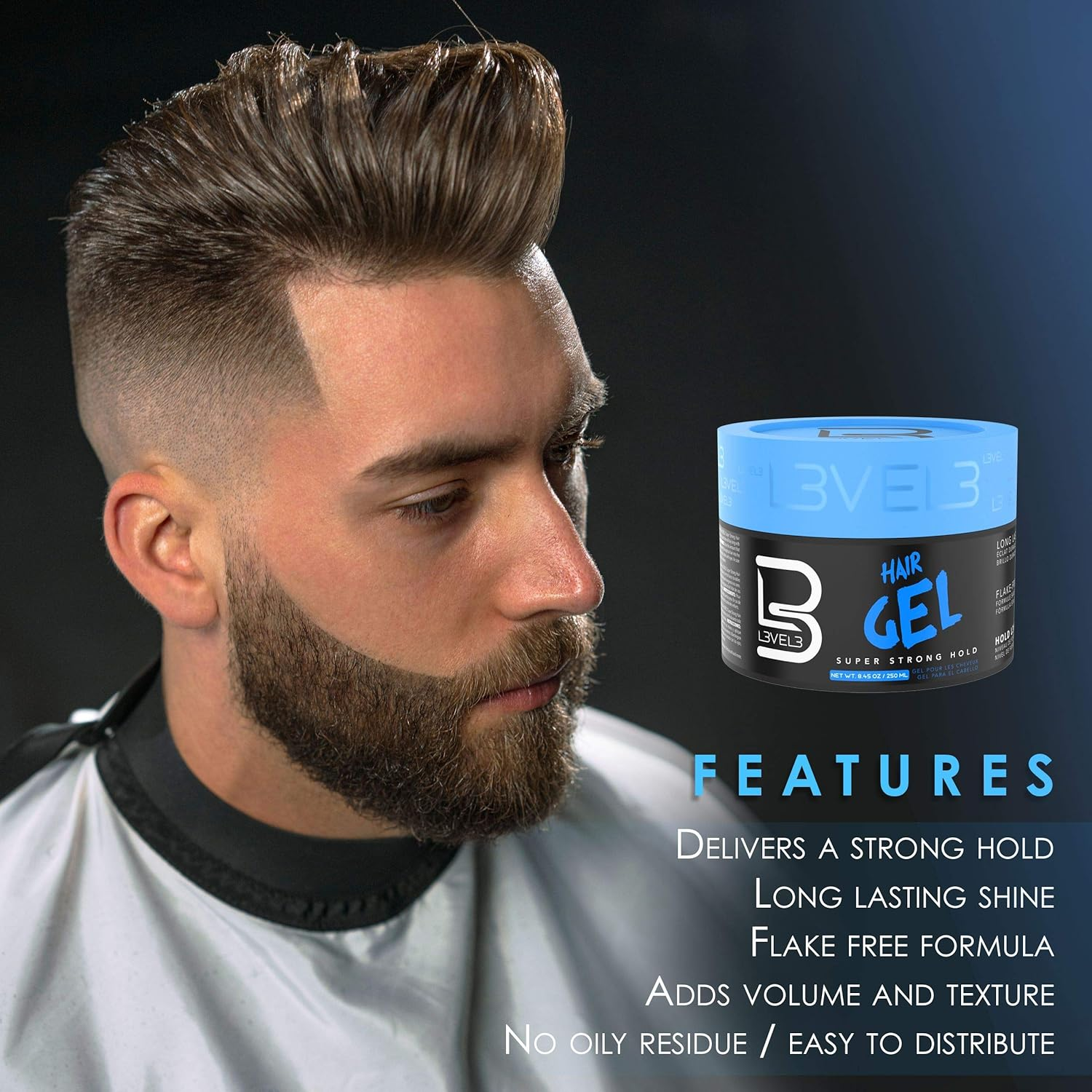 L3VEL3 Super Strong Hair Gel for Men 8.45 Oz Gel image number 5