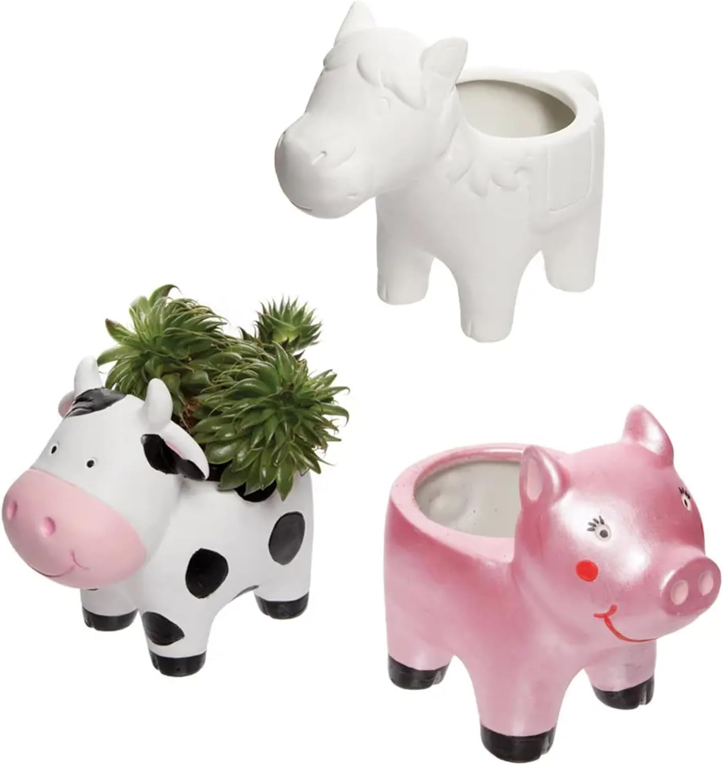 Baker Ross FE548 Farm Animal Ceramic Flowerpots - Box of 3, Paintable Creative Art and Craft Projects for Kids to Make, Personalise and Decorate image number 3