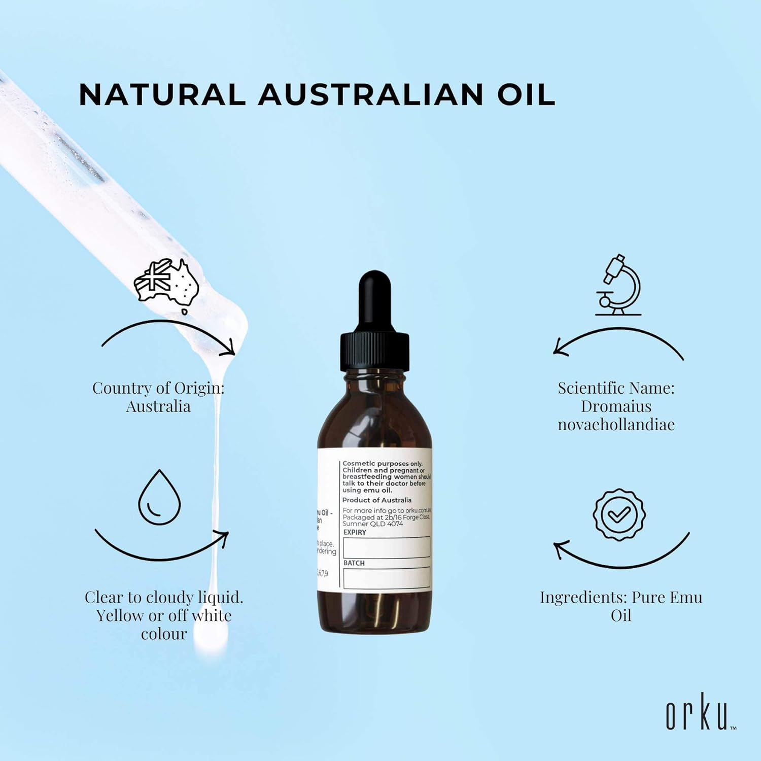 Orku 25Ml Pure Emu Oil with Dropper - Undiluted Natural Dromaius Novaehollandiae image number 4