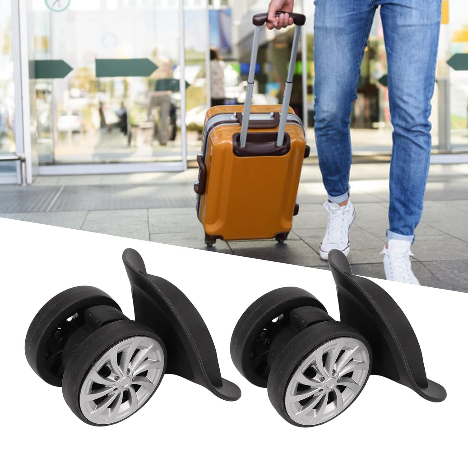 Luggage Caster Wheels, One Pair Suitcase Casters Nylon Black Luggage Wheels for Replacement Upgrade Travel 279G image number 6