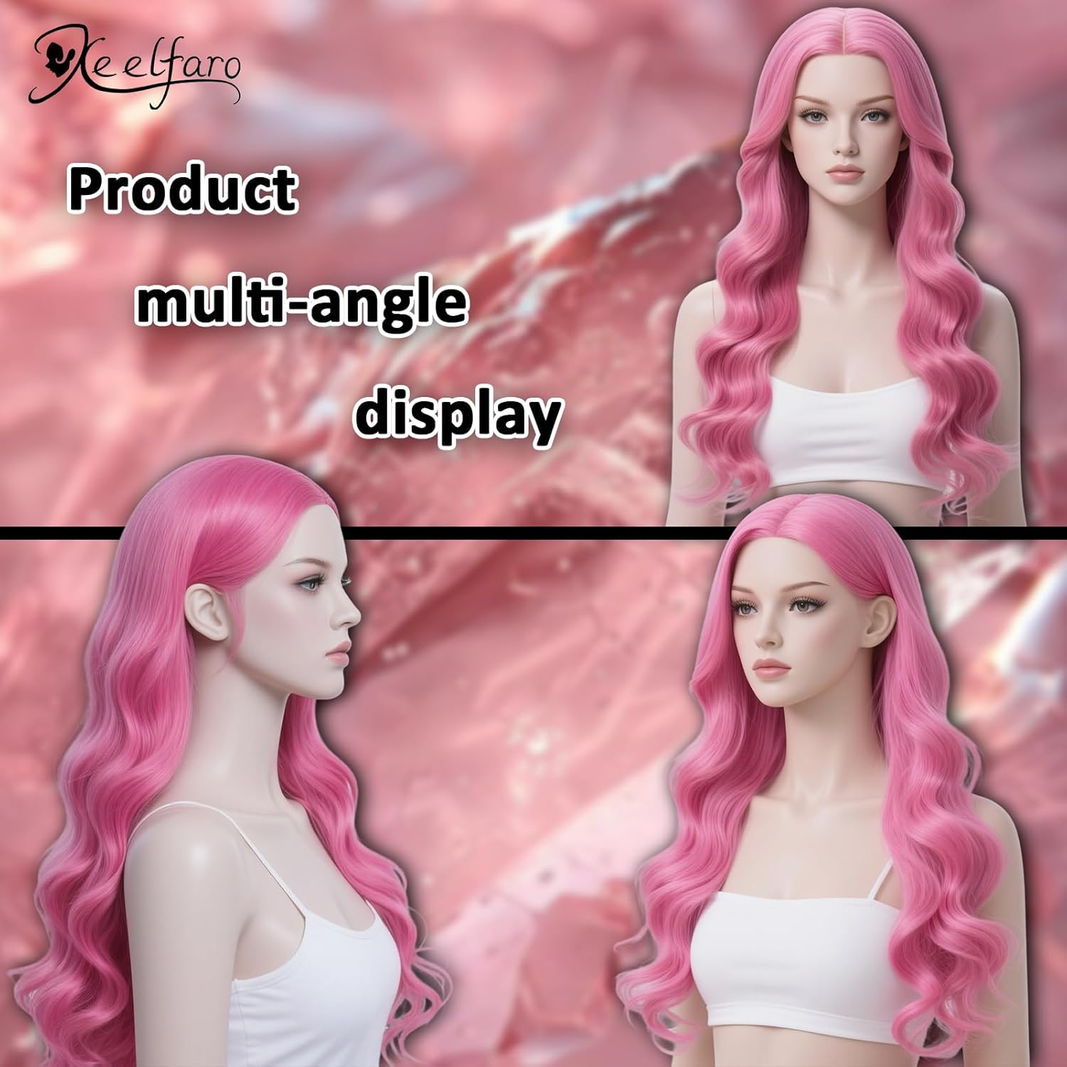 Xeelfaro Pink Wavy Long Wig for Women Full Head with Natural Curls & Soft Texture, Flowing 24Inch Wig for Special Occasions Style Statements (Pink, 24Inch) - Brown image number 6