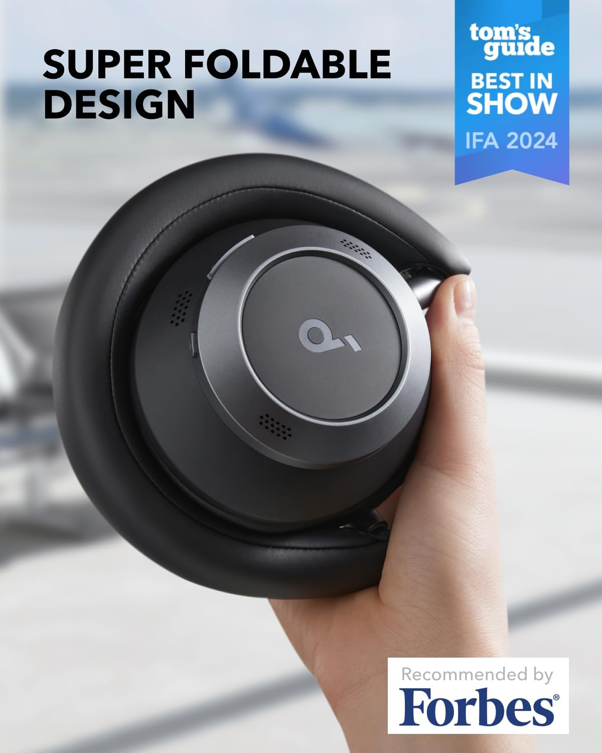 Soundcore Space One Pro by Anker, Adaptive Active Noise Cancelling Headphones Driven by 6 Mics, Super Foldable Design, 60H Lossless Audio, Ultra-Fast Charging, Hi-Res Wireless Audio, Comfortable Fit - Jet Black image number 4