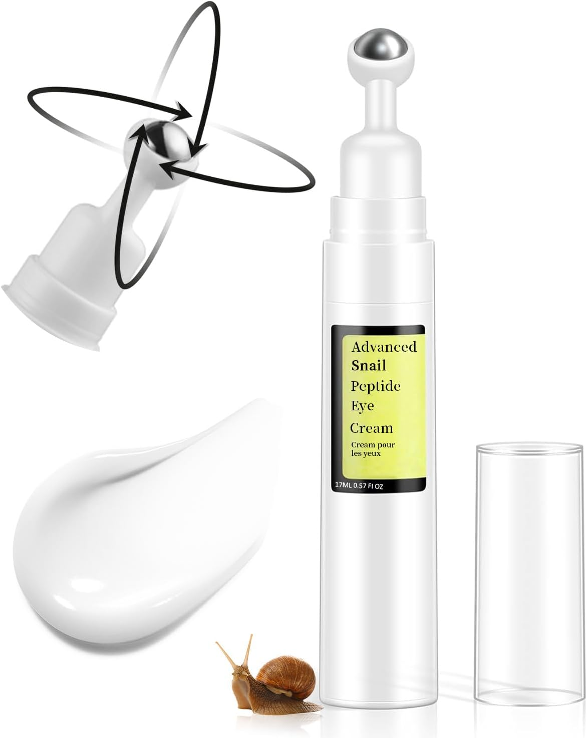 Snail Peptide Eye Cream for for Dark Circles, Puffiness and Fine Lines, Snail Mucin Eye Cream with Niacinamide, Hyaluronic Acid. (1 Pcs-17Ml) image number 5