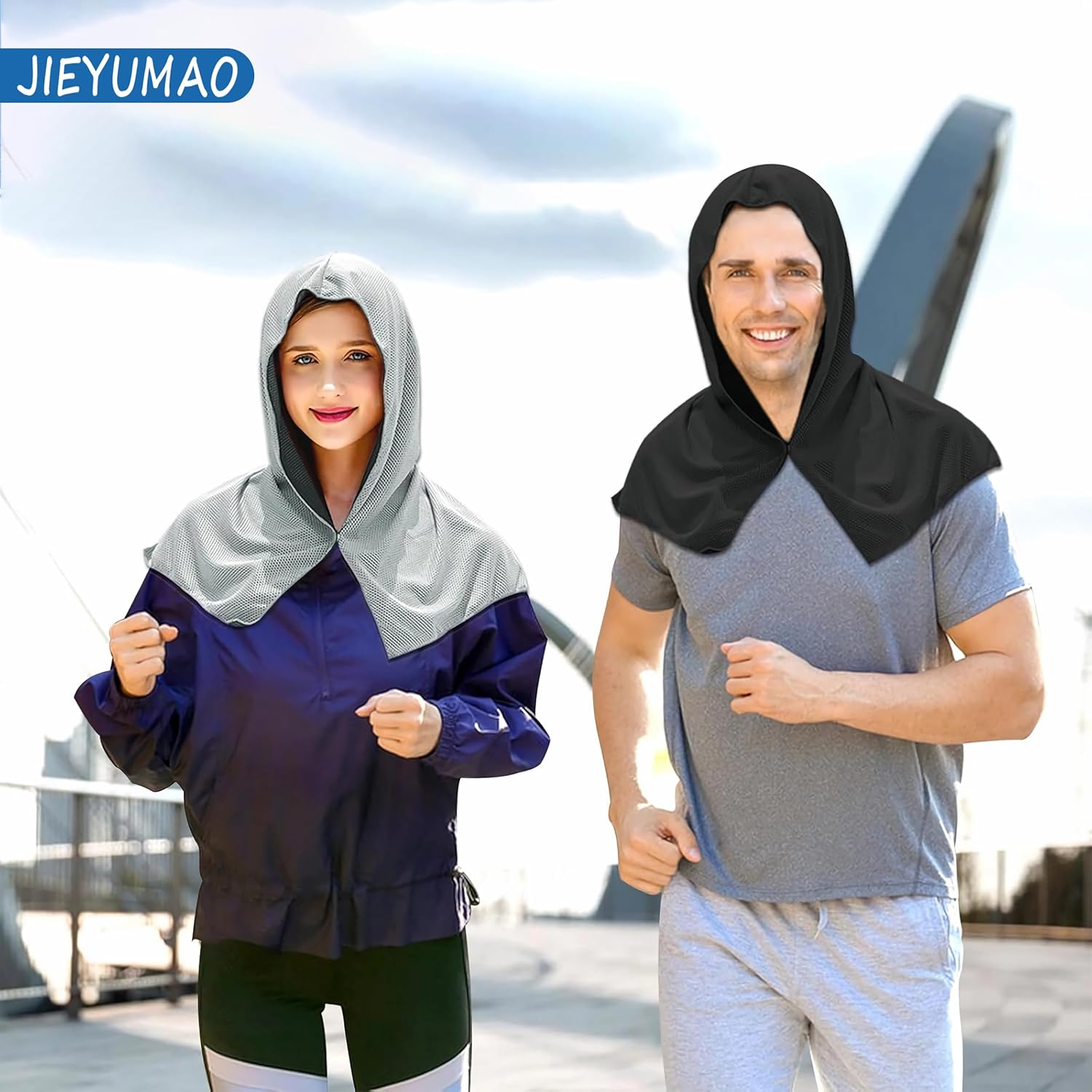 JIEYUMAO 4Pcs Cooling Hoodie Towel, 2 Styles Cooling Towels for Neck and Face, UV Sun Protection Coolin Neck Wraps Ice Sports Towel Lightweight Sport Head Towel for Yoga Running Hiking image number 3