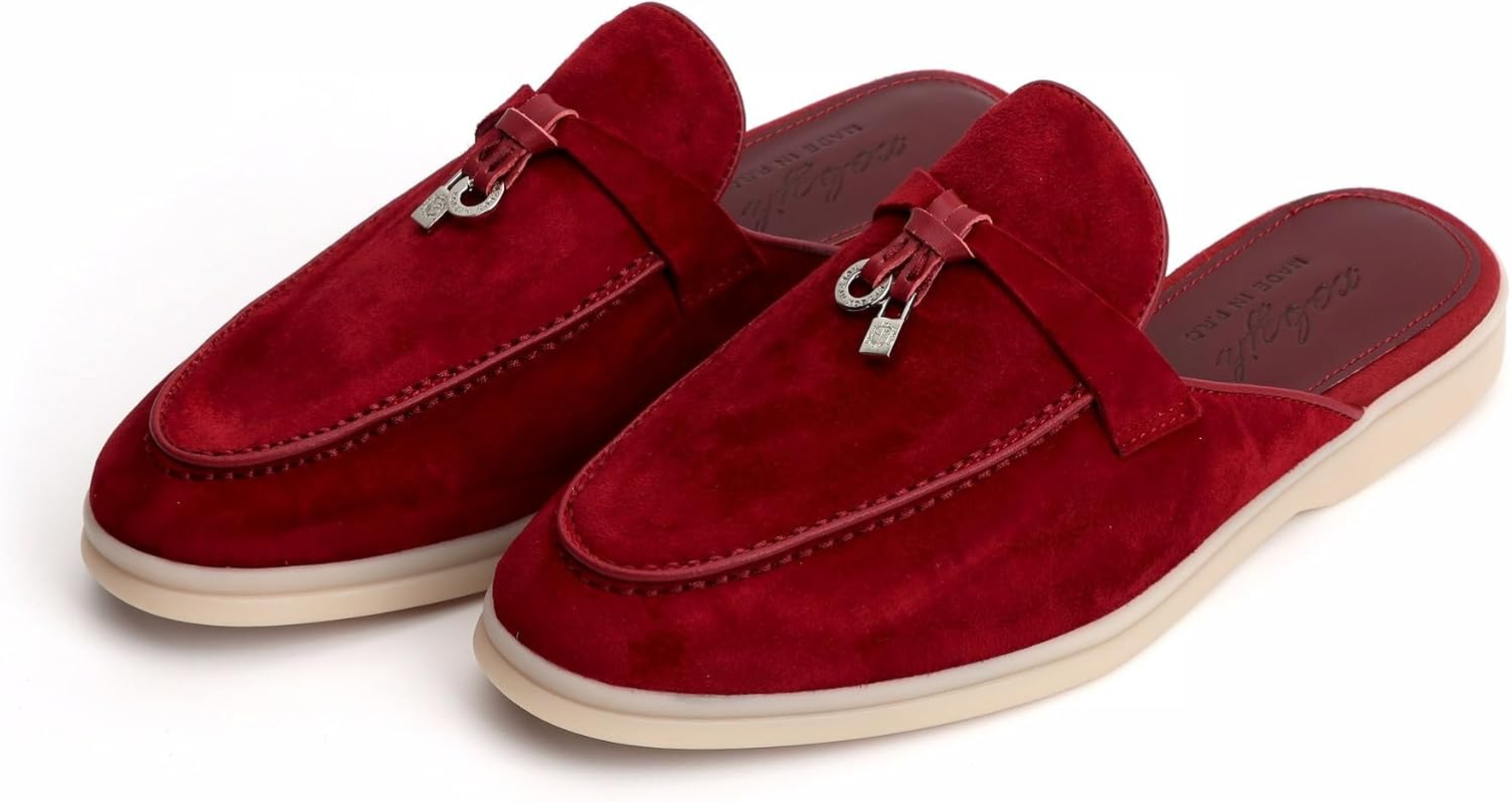 XOBZJH Designer Women'S Mules Flat Heel - Suede Leather Flats with Tassel Detail, Comfortable Slip-On Backless Loafers,Casual & Work Shoes image number 3