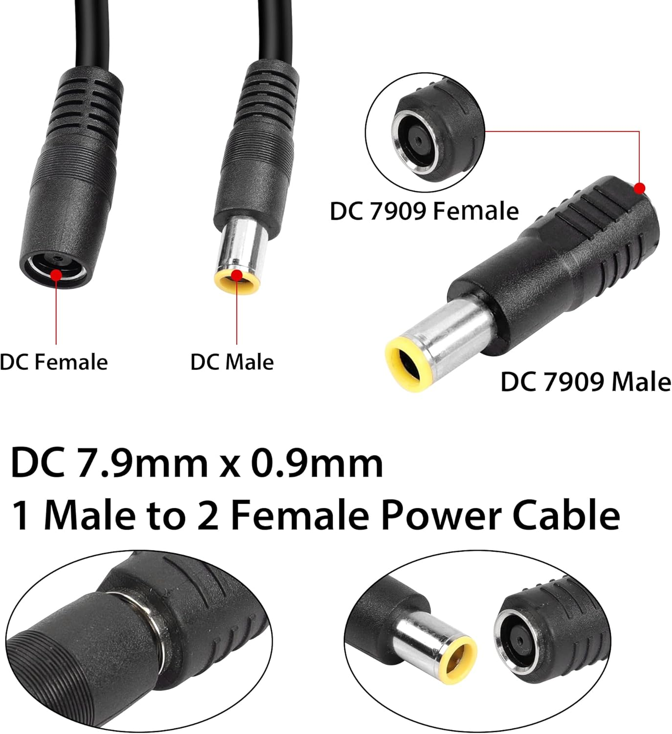 RIIEYOCA DC 8Mm Y Branch Parallel Adapter Cable, 3.2FT 14AWG Dc8Mm 1 Male to 2 Female Solar Panel Power Cable,With DC7909 Male Female Converter,For Portable Power Station Solar Panel(1M/3Ft) image number 4
