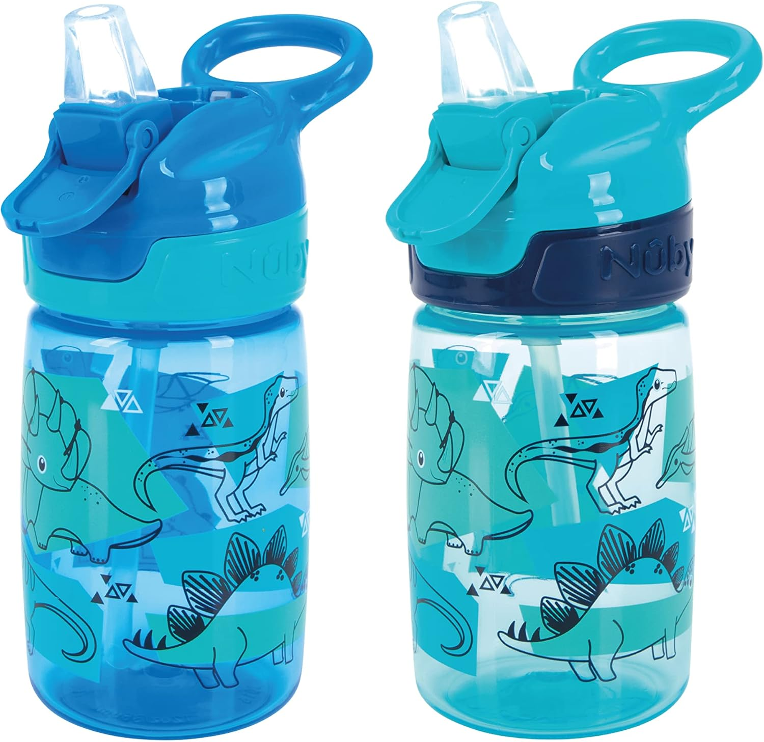 Nuby Incredible Gulp Water Bottle - No Spill Active Toddler Sippy Cup | 360Ml / 12Oz |Carry Handle | Dishwasher and Microwave Safe | Suitable Beaker for 18 Months plus (Dinosaurs, Pack of 2)