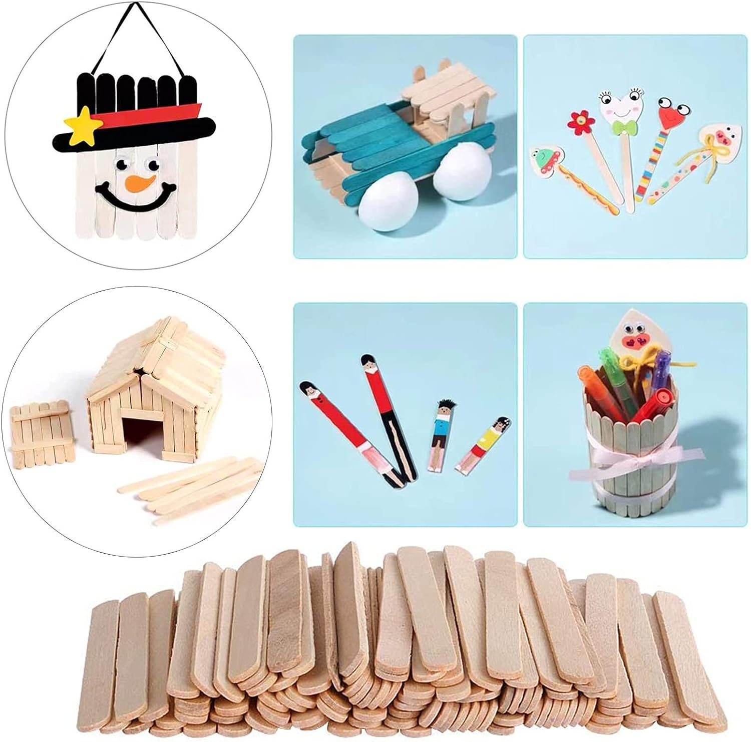 100PCS Crafts Lolly Sticks Lollipop Sticks Wooden,Natural Wood Sticks Lolly Sticks for Craft, DIY Ice Cream Stick LCE Cream Sticks for Craft Project Ice Cream Scoops image number 1