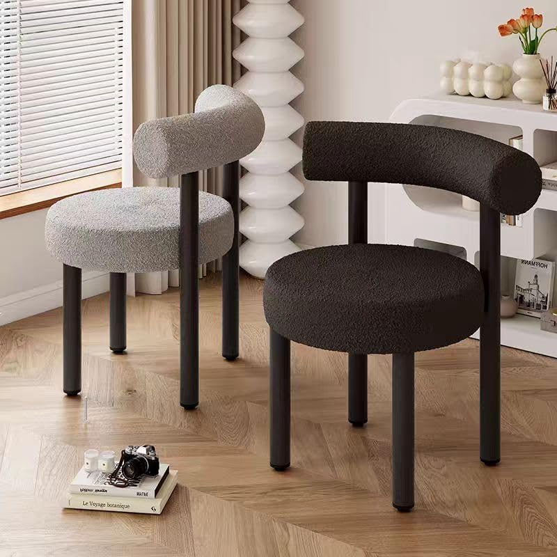 Enliansgo Modern Vanity Chair, Vanity Stools for Makeup Room, Makeup Chair with Anti-Slip Feet, Furry Padded Seat, Modern Chairs for Makeup, Bathroom Vanity, Bedroom, Living Room, Entryway (Grey) - Grey image number 5