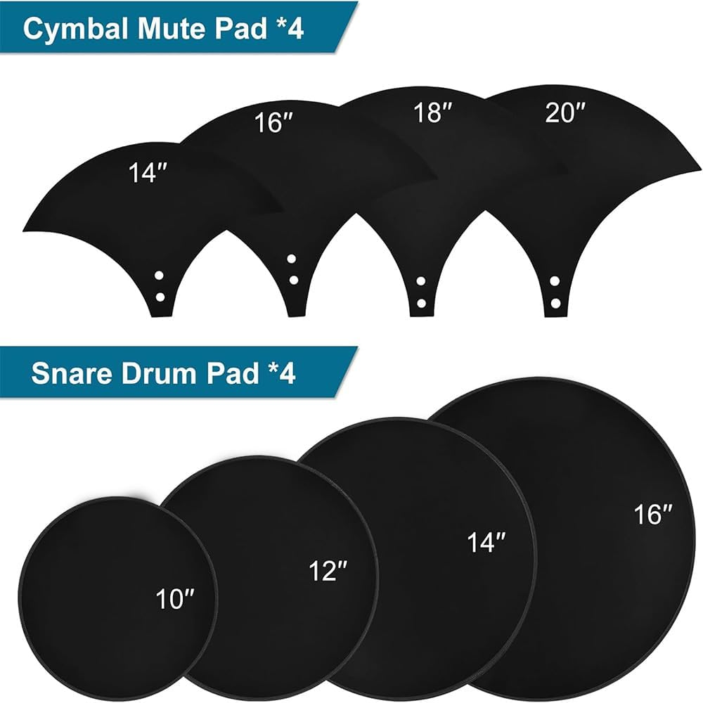 Drum Mute Pads Set 11 Pieces with Cymbal Pad + Hi Hats Set Pad, Foam Drum Silencer Pads, Fit 10&rdquo;, 12&rdquo;, 14&rdquo;, 16" (Drum Mute Pad Pack) image number 1