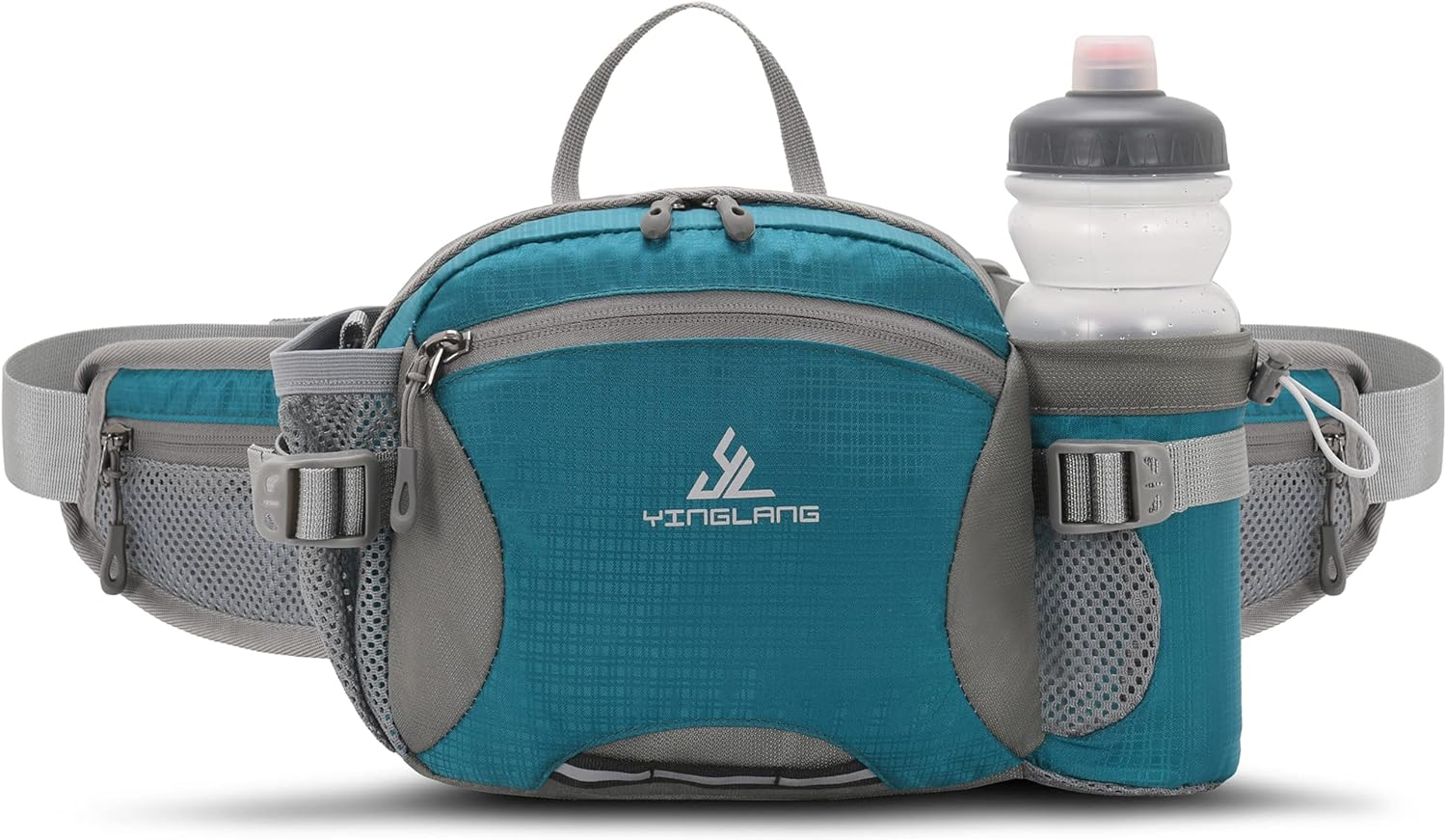 Water Resistant Bum Bag with Water Bottle Holder and Multi-Pockets, Large Capacity Waist Fanny Pack Bumbag for Dog Walking Hiking Travel Sports Women Men, Green, L